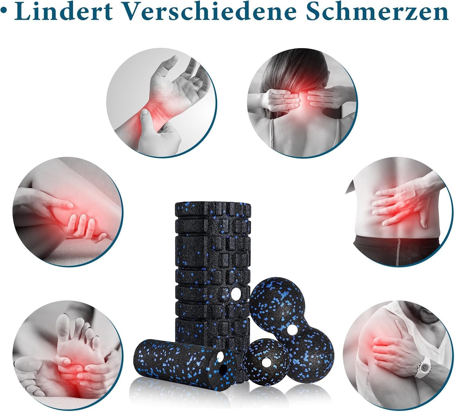 Detalle de 3D Faszienrolle Set – 4‑in‑1 Faszien-Training mit Wirbelsäulen‑Rolle, Duoball, Mini‑Rolle und Ball