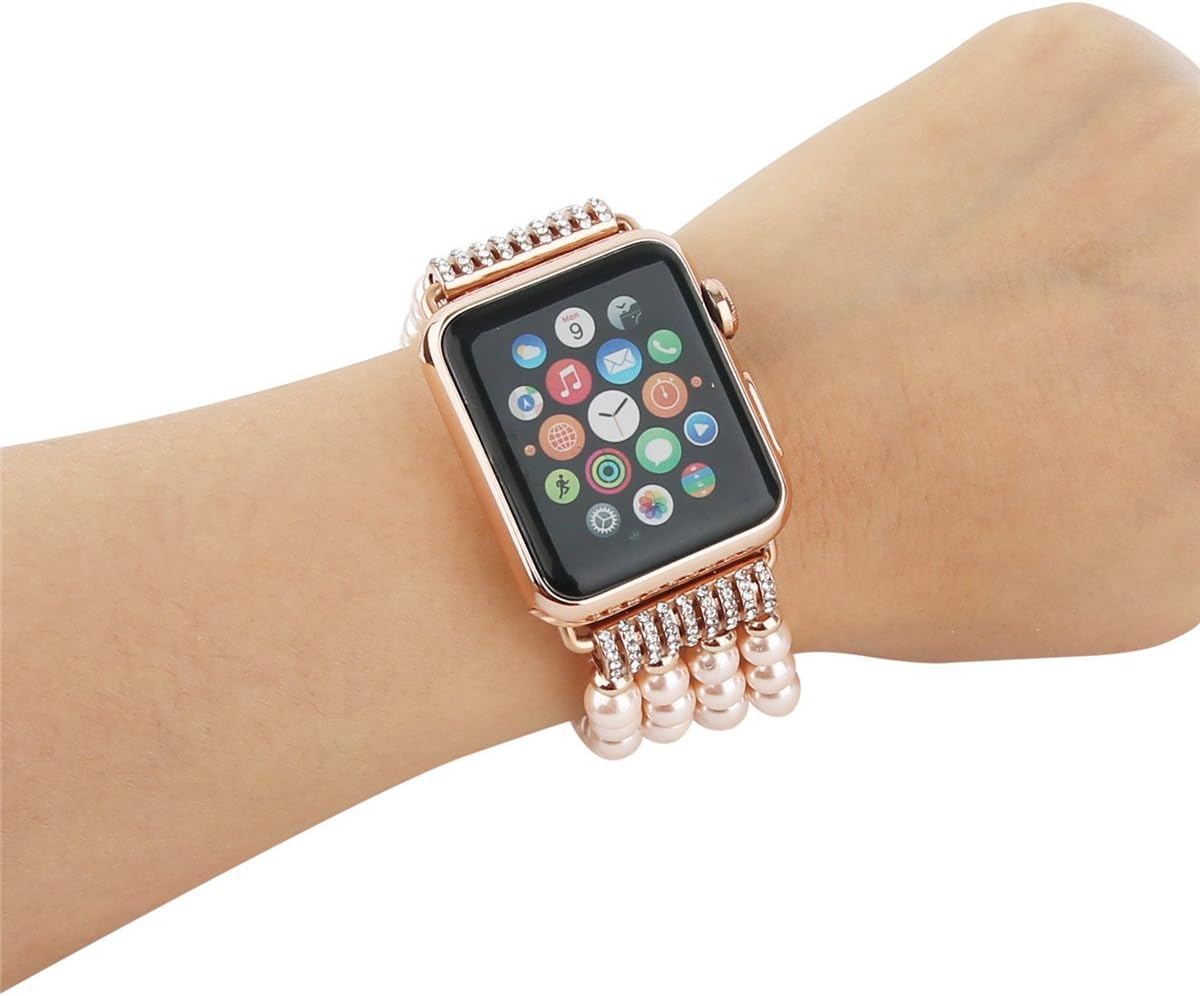 Thumbnail 2 de GEMEK Pearl Bead Apple Watch Strap (38/40/41mm) – Elastic Handmade Pink Bracelet Replacement