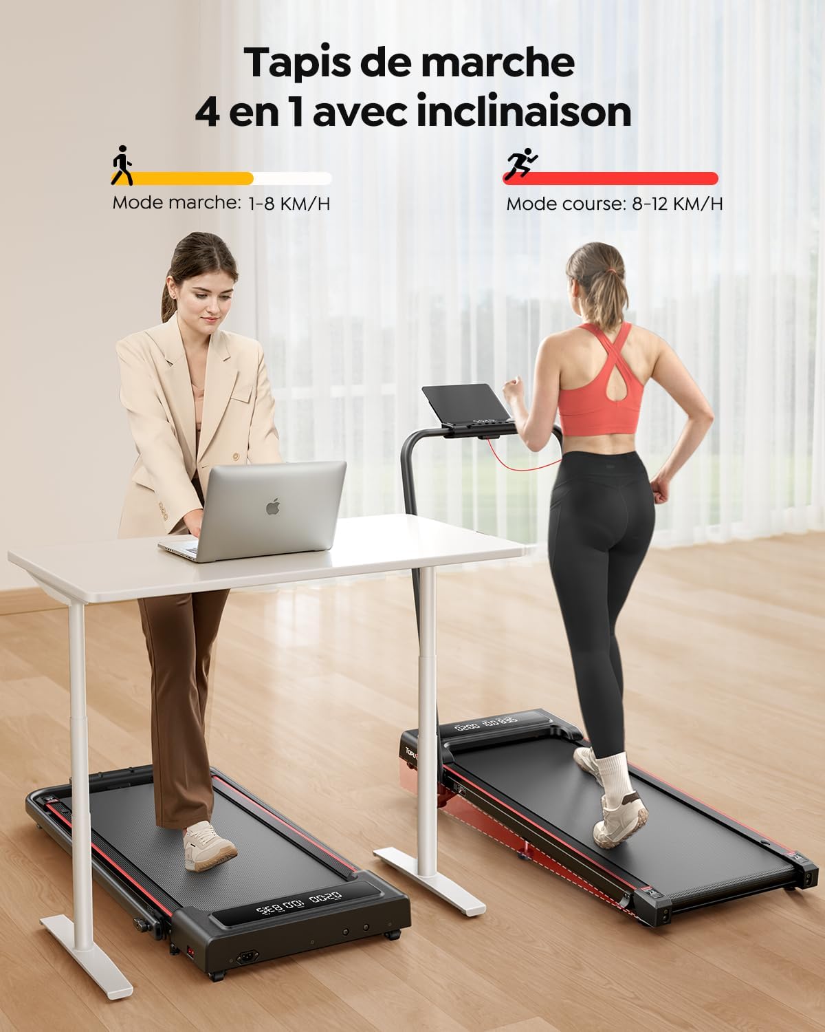 Thumbnail 6 de Tapis de Course 4-en-1 TOPUTURE: incline 9%, 12 km/h, pliable et silencieux pour bureau à domicile