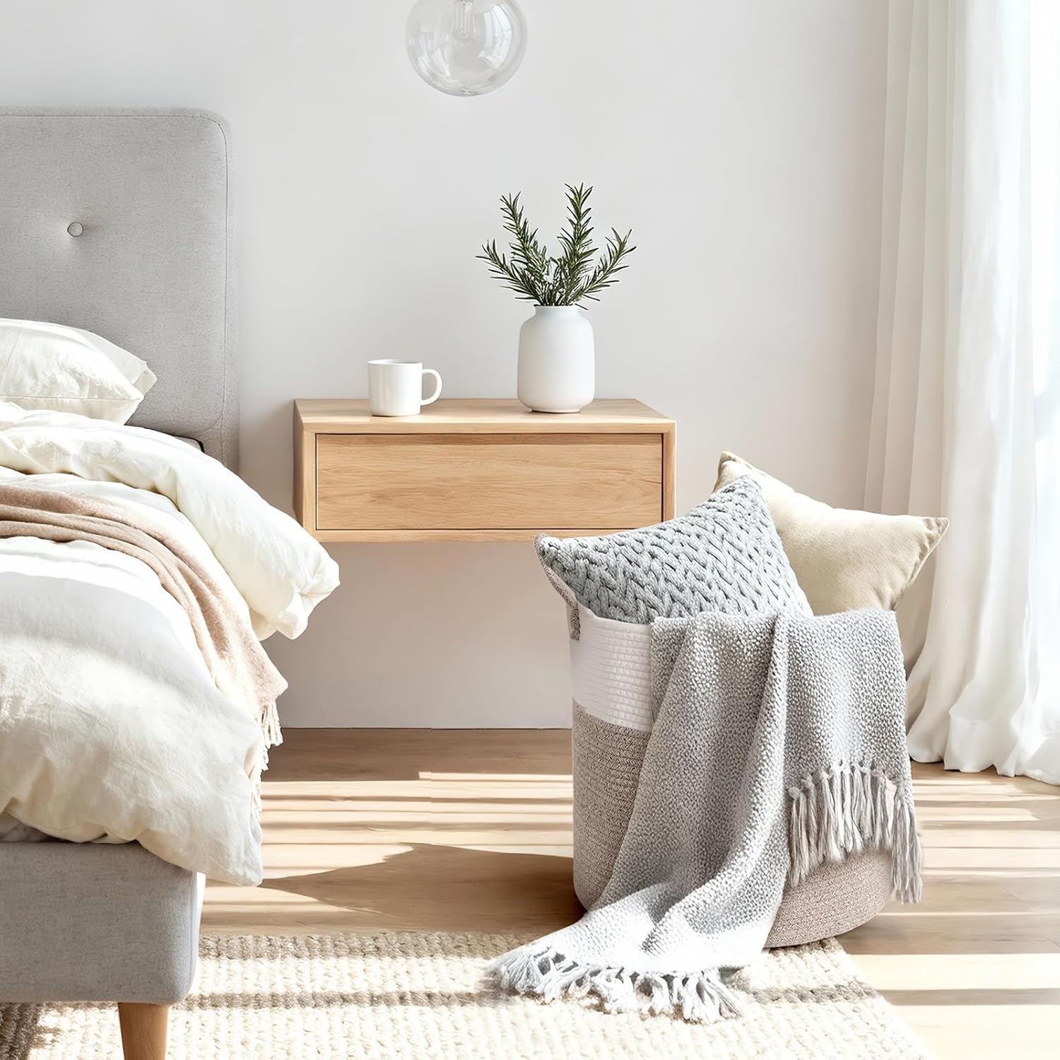 Detalle de Purecas großer Wäschekorb aus Baumwollseil mit Henkel (36x40 cm) – braun, tragbarer Aufbewahrungskorb für Bad, Kinderzimmer & Wohnzimmer