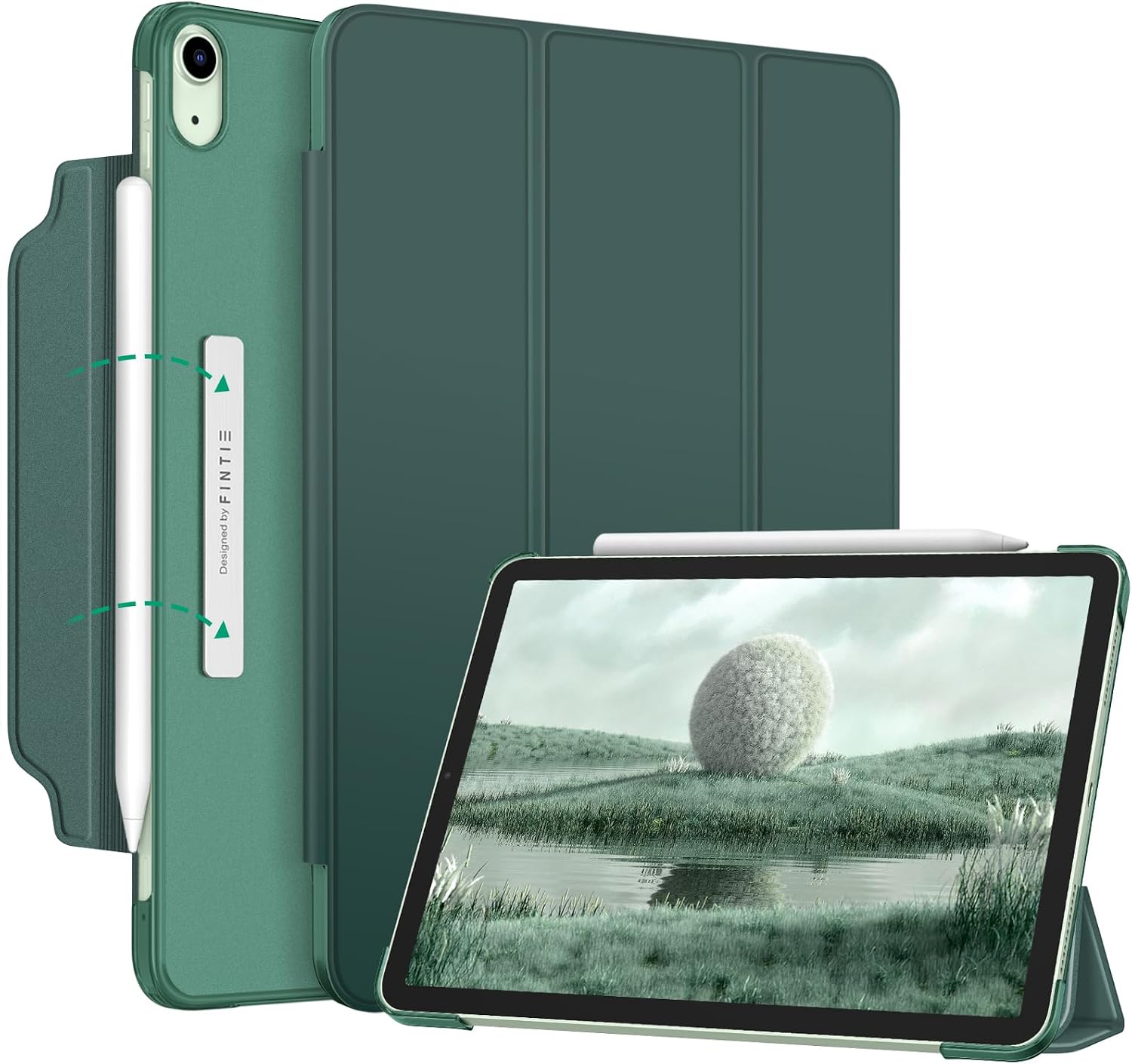 Detalle de Fintie Hülle für iPad Air 11 Zoll (M4/M3/M2, 2026/2025/2024) & iPad Air 5/4 Gen – Dunkelgrün, magnetischer Verschluss