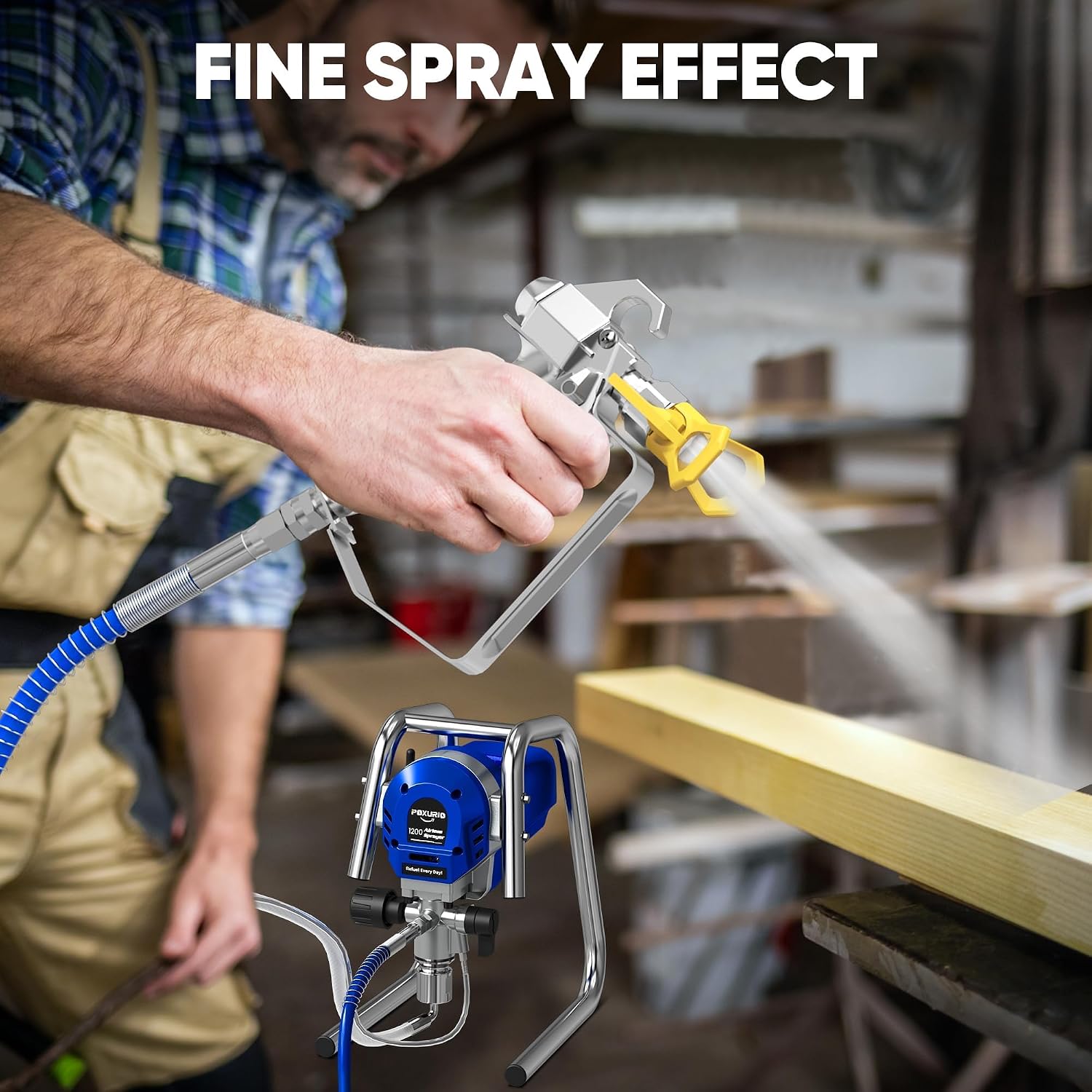 Detalle de POXURIO Ps-1g Airless Paint Sprayer, 1200W, Adjustable Pressure up to 3300 PSI