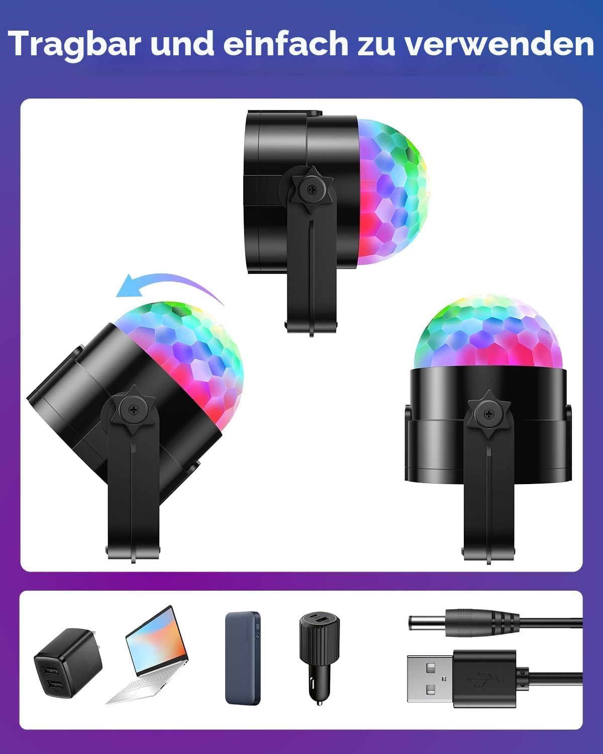 Thumbnail 6 de RIYO Discokugel 360° Rotierende LED-Disco Licht-Partylicht mit Fernbedienung (2er-Pack)
