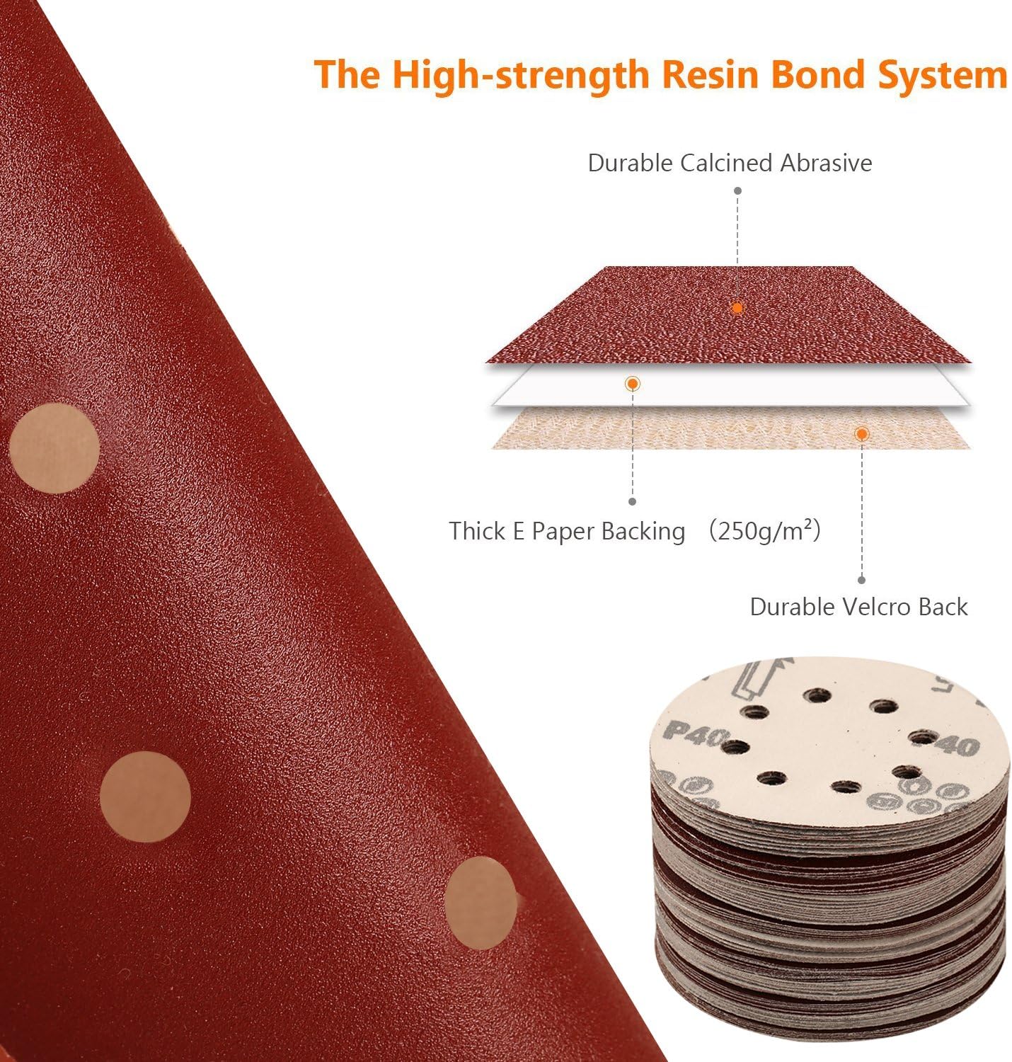 Thumbnail 4 de Sanding Discs Pads, SPTA 100 Pcs 125mm Orbital Sander Discs – 8-Holes Hook and Loop (40–2000 Grit)