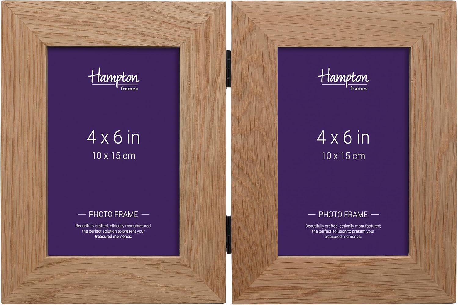 Detalle de Hampton Frames New England solid oak hinged double photo frame, natural finish, 4x6 (10x15cm) dual view