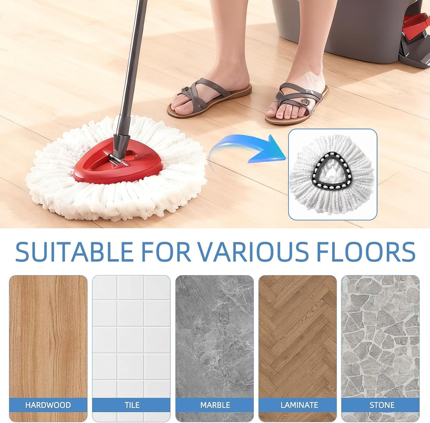 Detalle de QTBHHATZI Mop Head Replacement, 2-Piece Microfibre Spin Mop Refills