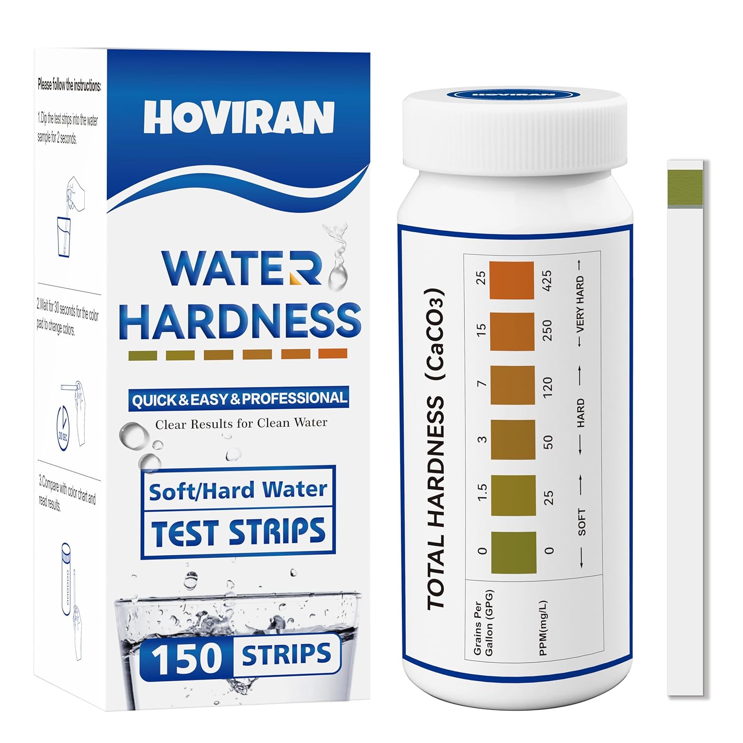 Wasserhärte Teststreifen Testkit – 150 Stück, GH 0–425 ppm, für Zuhause, Aquarium, Pool und Spa