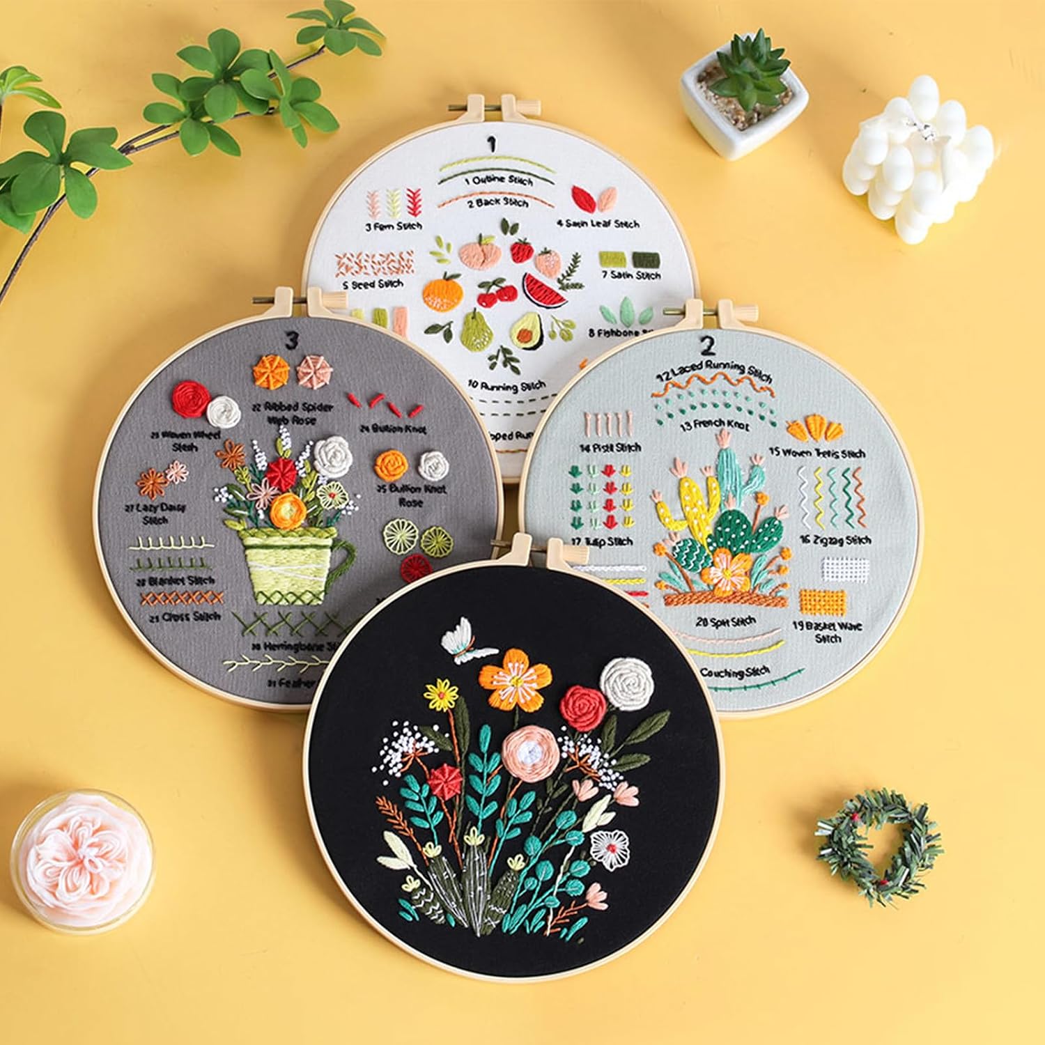 Detalle de Smart-Feather 3 Sets Mushroom Embroidery Kit for Beginners (with hoop) – DIY craft project for adults