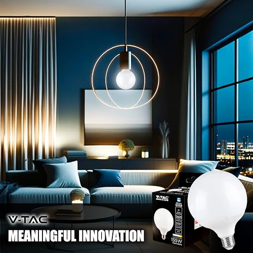 Detalle de V-TAC Bombilla LED Globo E27-22W (Equivalente a 155W) G120-2600 Lumen, 3000K – Máxima eficiencia para iluminación general