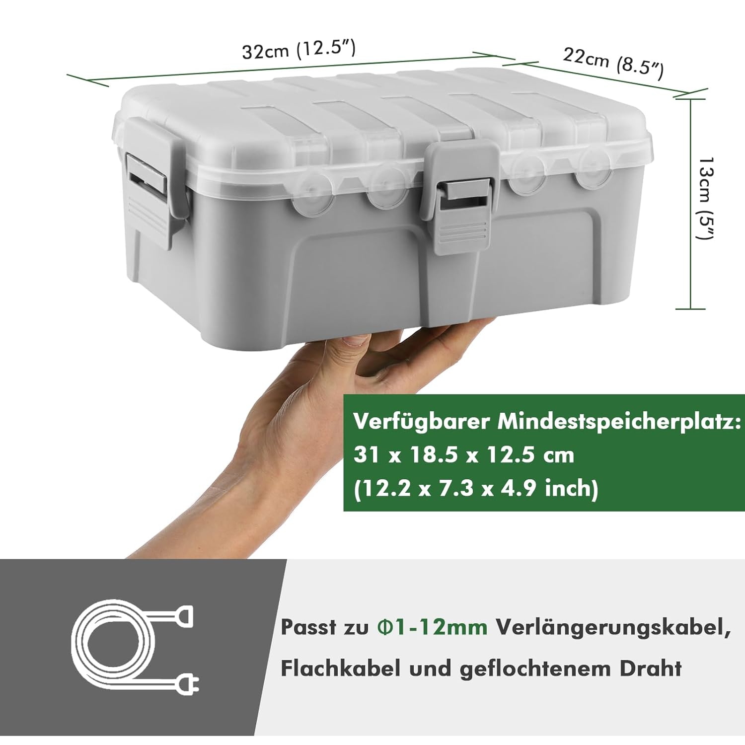 Thumbnail 2 de RESTMO Große wasserdichte Kabelbox für den Außenbereich – IP54, 32 × 22 × 13 cm, transparentes Grau