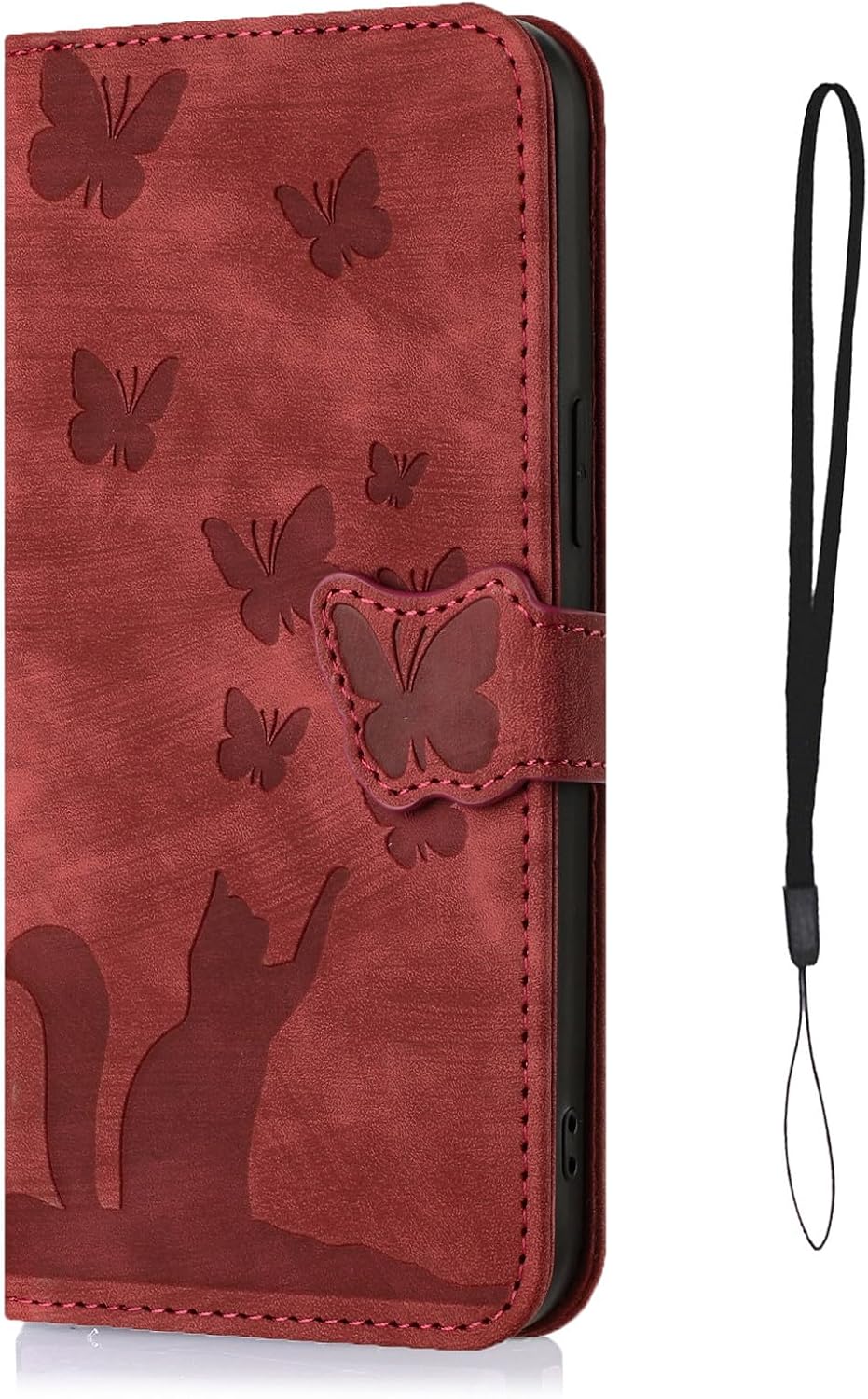 Detalle de Nodigao Leder-Flip-Hülle mit Katzenmotiv für Samsung Galaxy A26 5G / A17 4G/5G – Rot