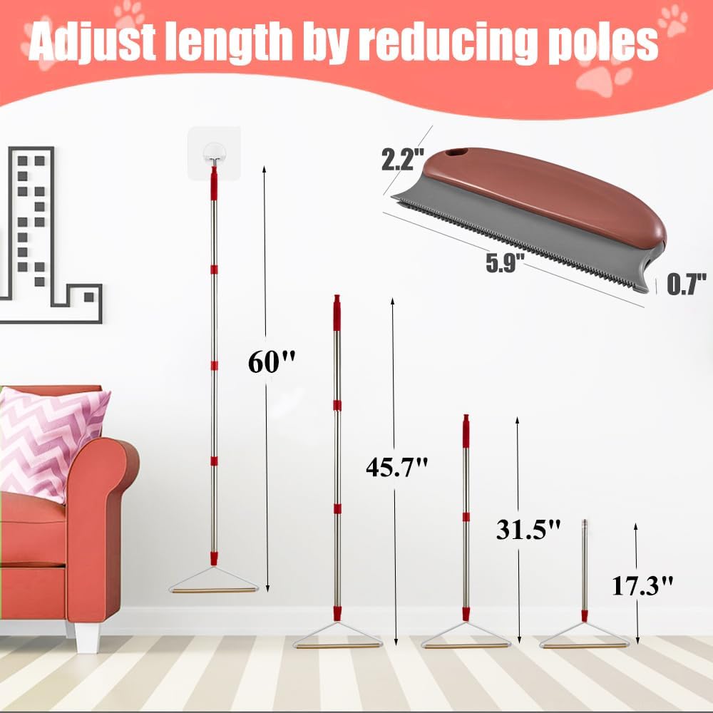 Detalle de Upgrated carpet rake for pet hair removal with long handle (with mini scraper) — 2-in-1 rug and stair brush