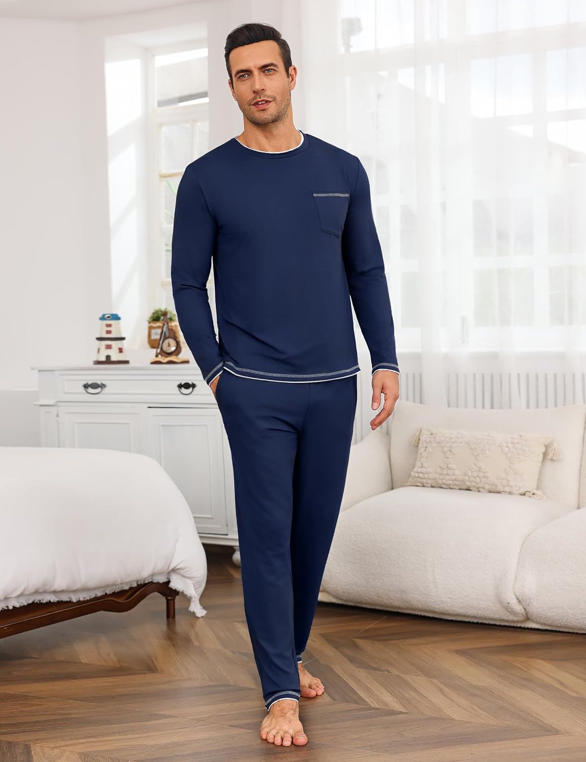 Detalle 2 de Demegimi Herren Schlafanzug Lang Pyjama Baumwolle