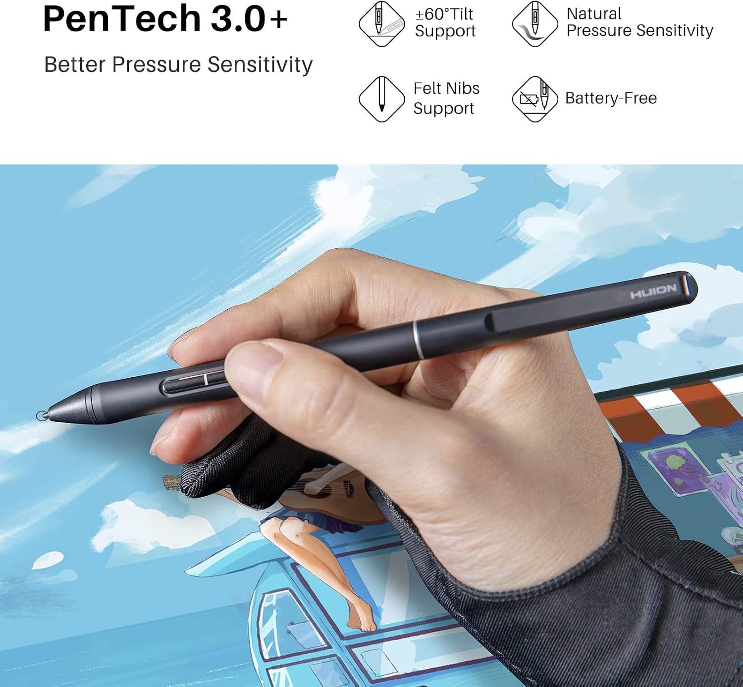 Detalle 1 de HUION PW550S Slim Digital Pen, Battery-Free Stylus with PenTech 3.0+