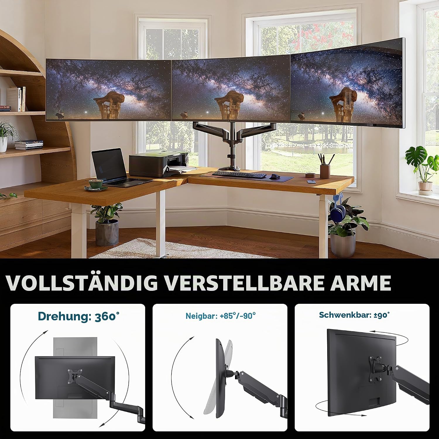 Thumbnail 4 de HUANUO Monitor Halterung 3 Monitore 17–32 Zoll 8 kg pro Arm