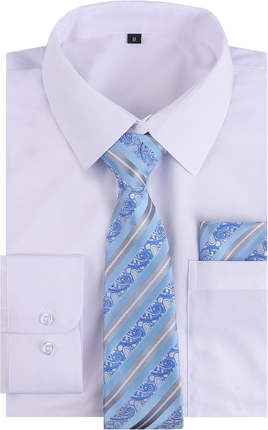 Detalle de Alizeal Men's Long Sleeve Shirt with Necktie & Pocket Square Set