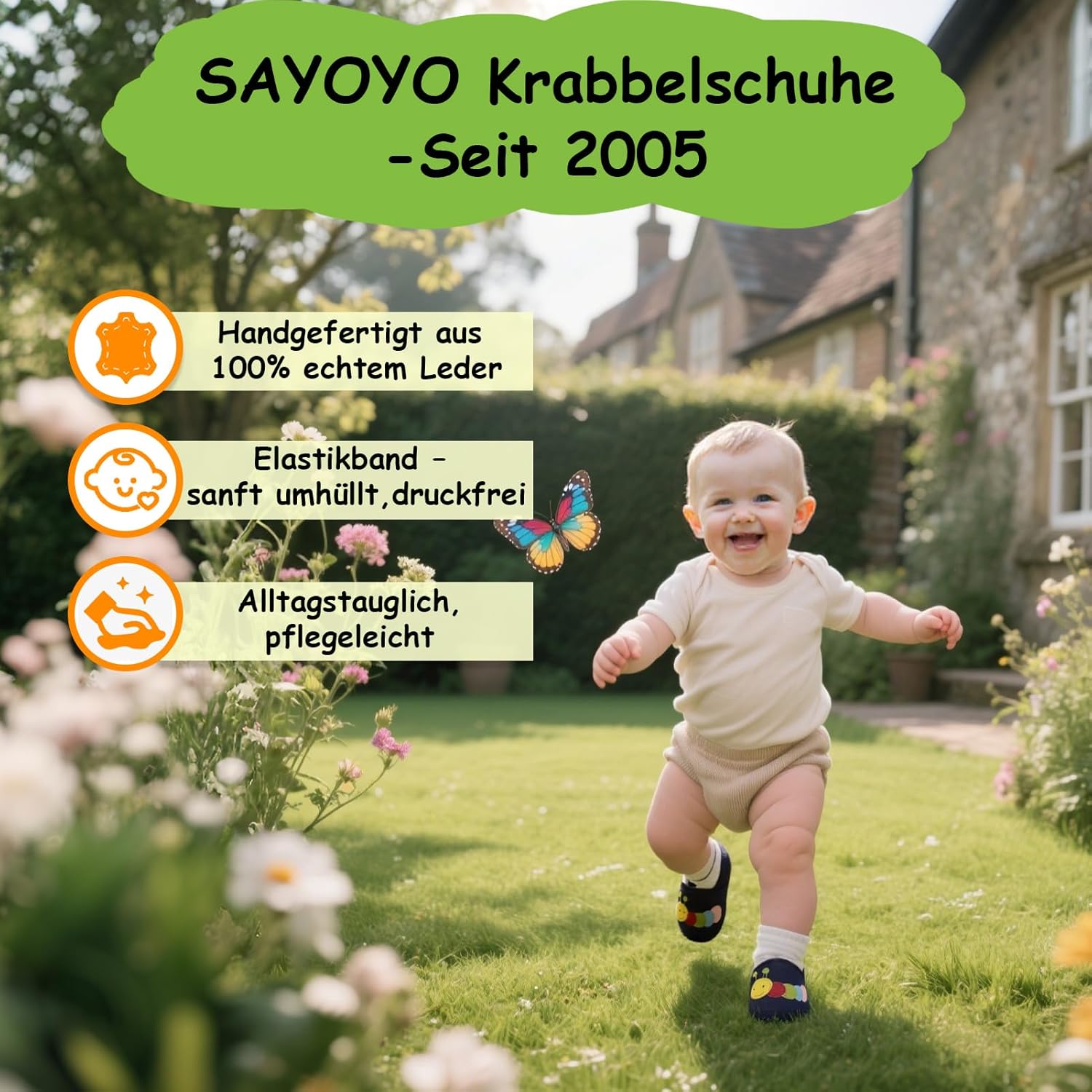 Thumbnail 1 de SAYOYO Weiche Leder-Krabbelschuhe für Baby & Kleinkind – rutschfeste Wildleder-Sohle