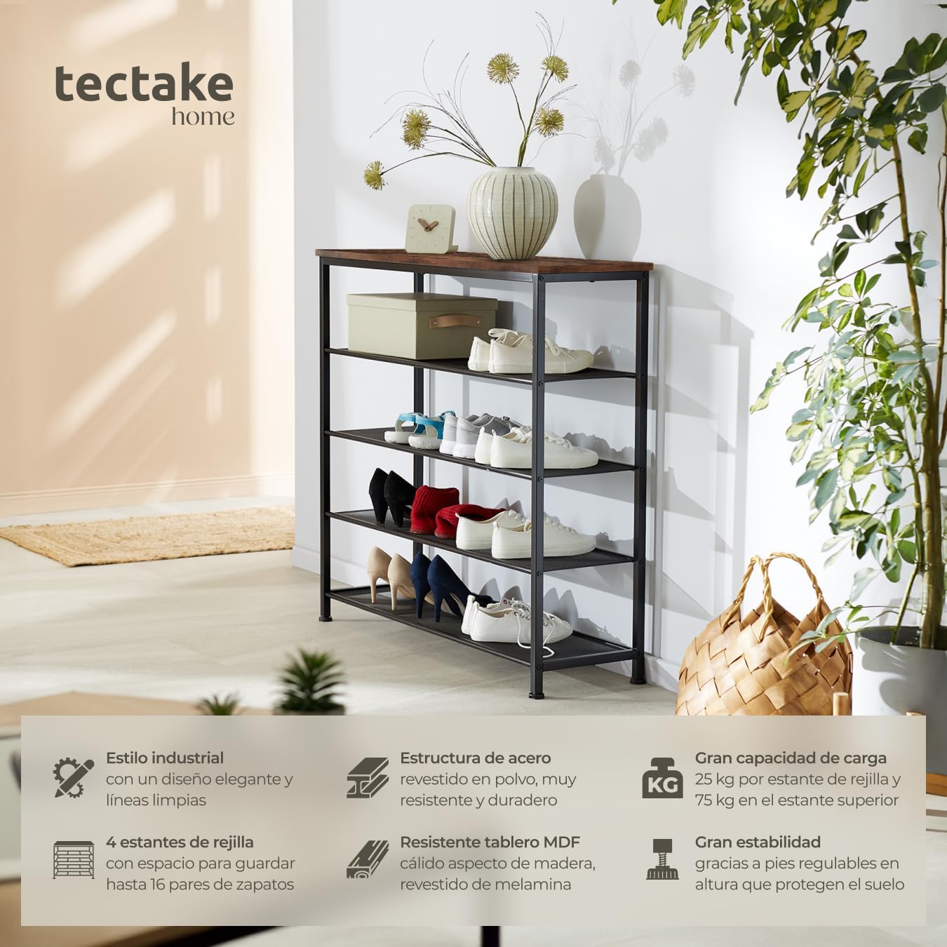 Thumbnail 1 de TecTake Zapatero Madera Industrial 100x30,5x93 cm