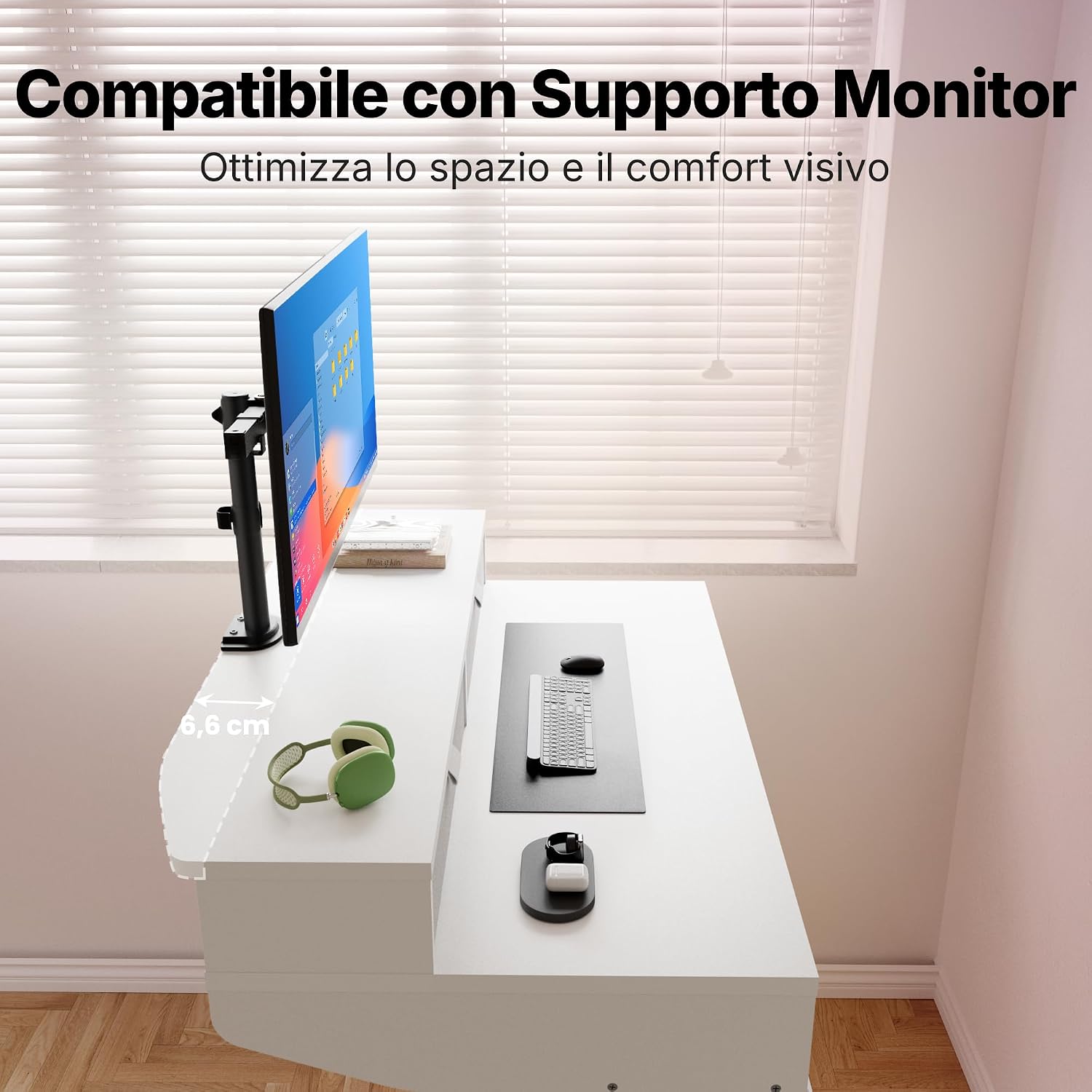 Thumbnail 6 de HUANUO Scrivania Piccola 80 x 53 cm con Cassetti: altezza regolabile e supporto a morsetto a C