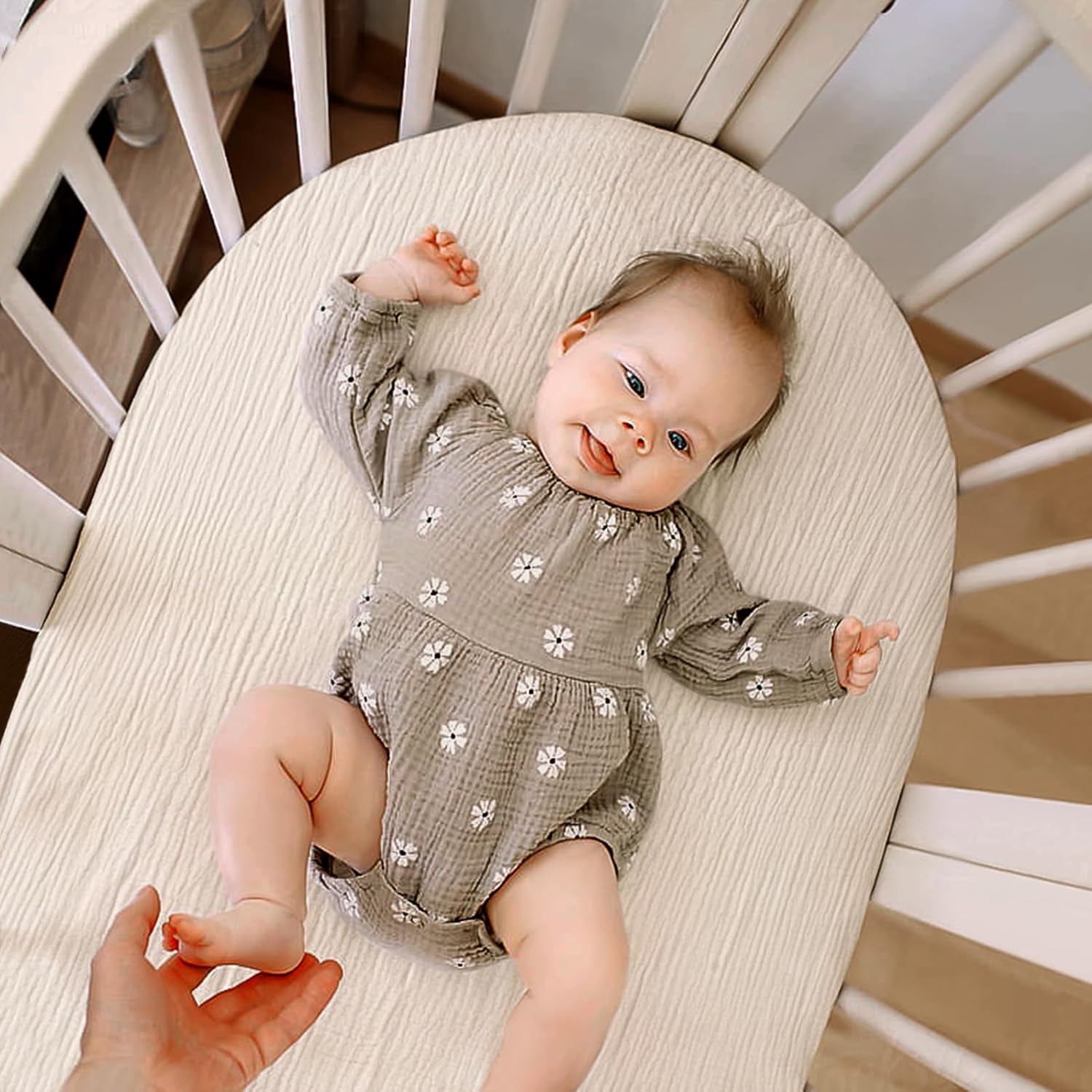Thumbnail 6 de lulumoon BS-4 Muslin Bassinet Sheets, 2-Pack, Olive & Cream Cotton
