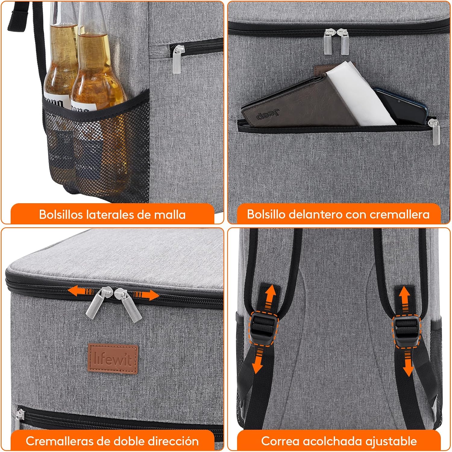 Thumbnail 5 de Lifewit Mochila Nevera 24L (hasta 30 latas) gris: térmica portátil para playa, picnic y trabajo