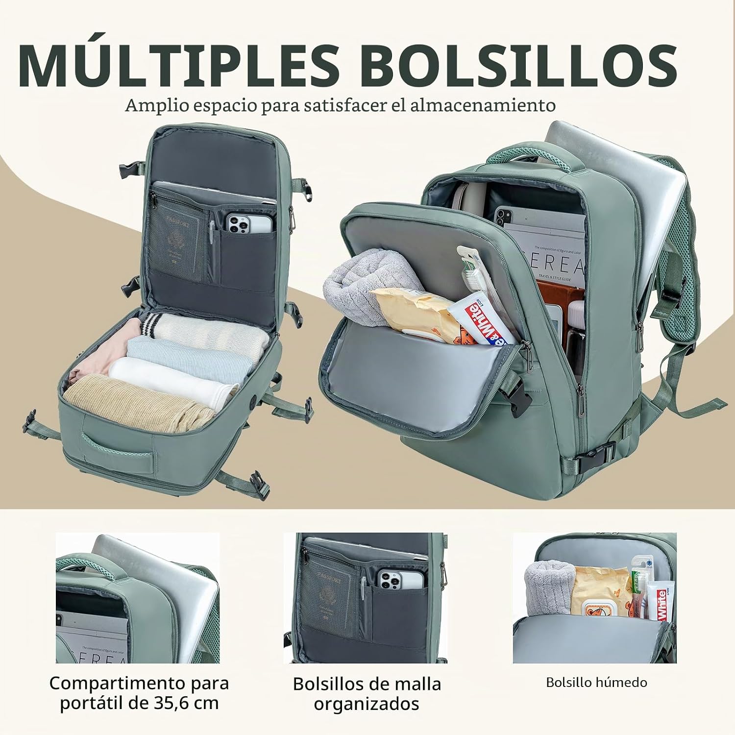 Thumbnail 3 de Xkdoai Mochila de Cabina 45x36x20 cm para EasyJet – Impermeable, 1ª clase en organización y comodidad