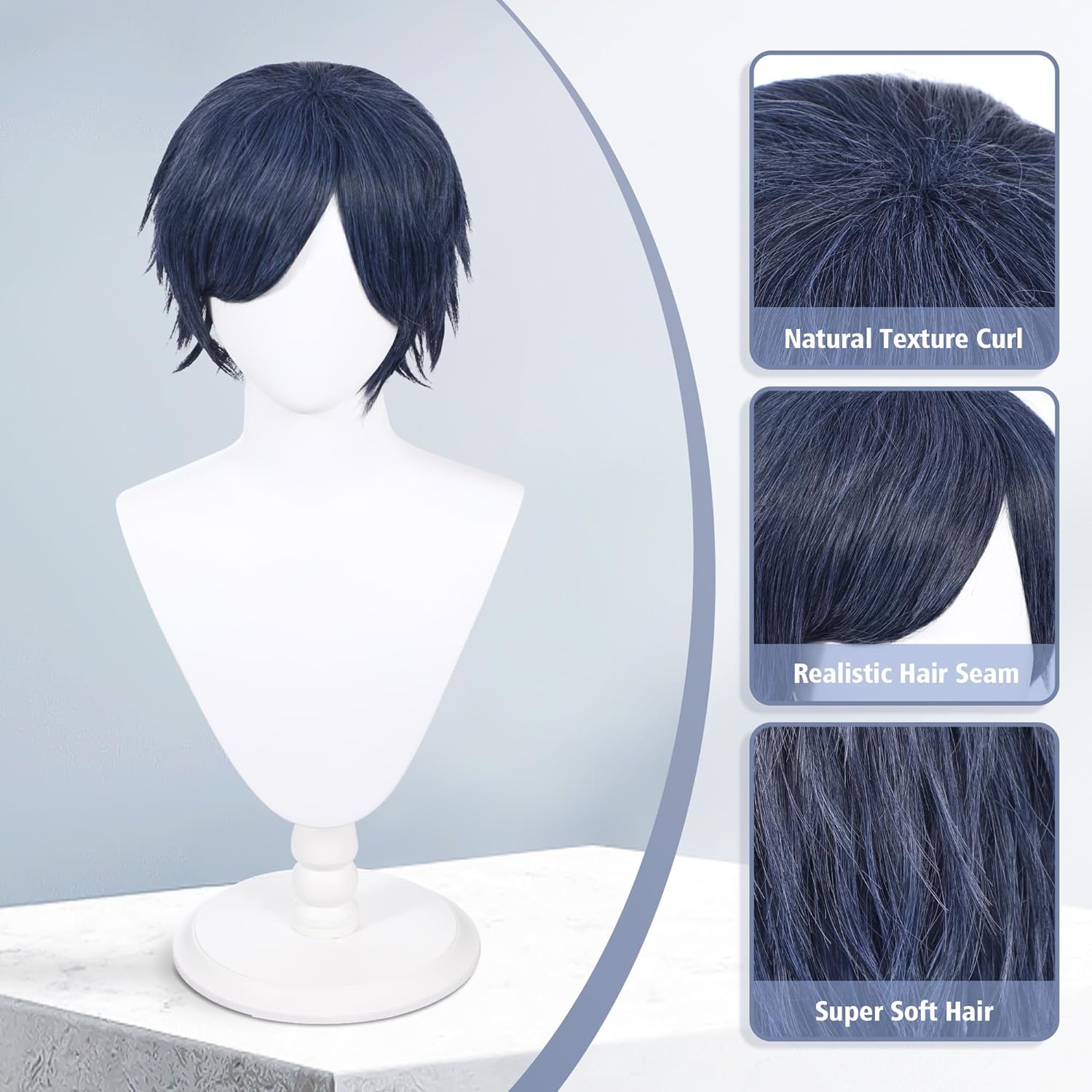 Thumbnail 1 de UTIEHD 30 cm lange Perücke – Universelle Anime Kostüm Cosplay Perücke, Mitternachtsblau