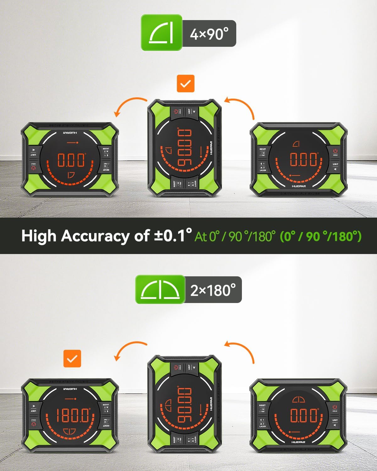 Detalle de Huepar Rechargeable Digital Angle Finder with Laser, 2×180°/4×90°
