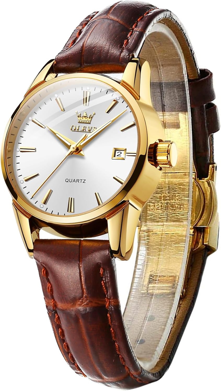 Thumbnail 6 de OLEVS Damenarmbanduhr Quarz – Elegante Uhr mit Lederarmband, 30 m Wasserdicht, Datumsanzeige und Leuchtindizien