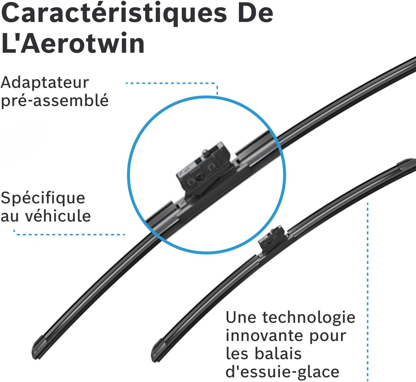 Detalle de Bosch Aerotwin eA 179 S — Jeu de 2 balais d’essuie-glace avant 700 mm/450 mm avec adaptateur pré-assemblé