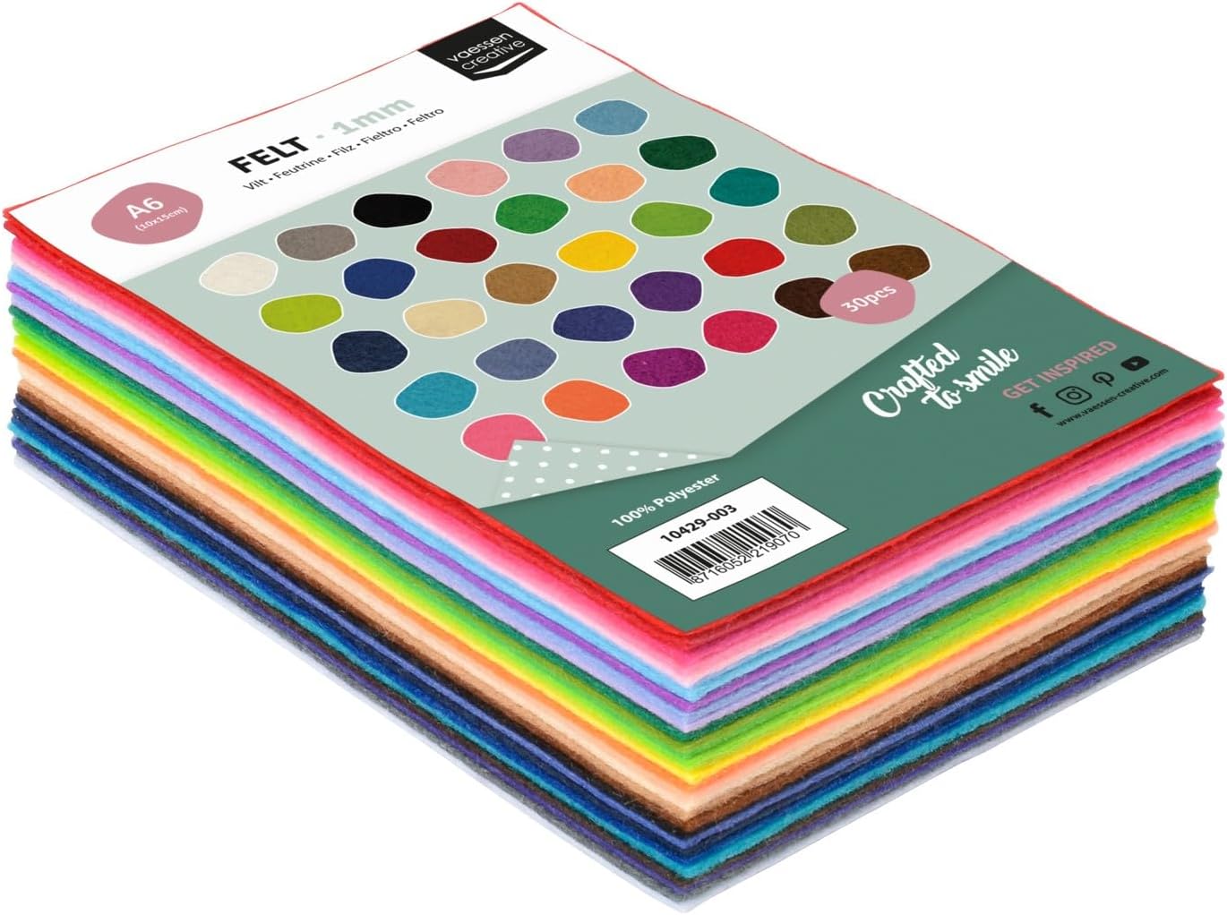 Detalle 2 de Fogli di Feltro Vaessen Creative A4 Multicolore – 30 Fogli 21×31 cm