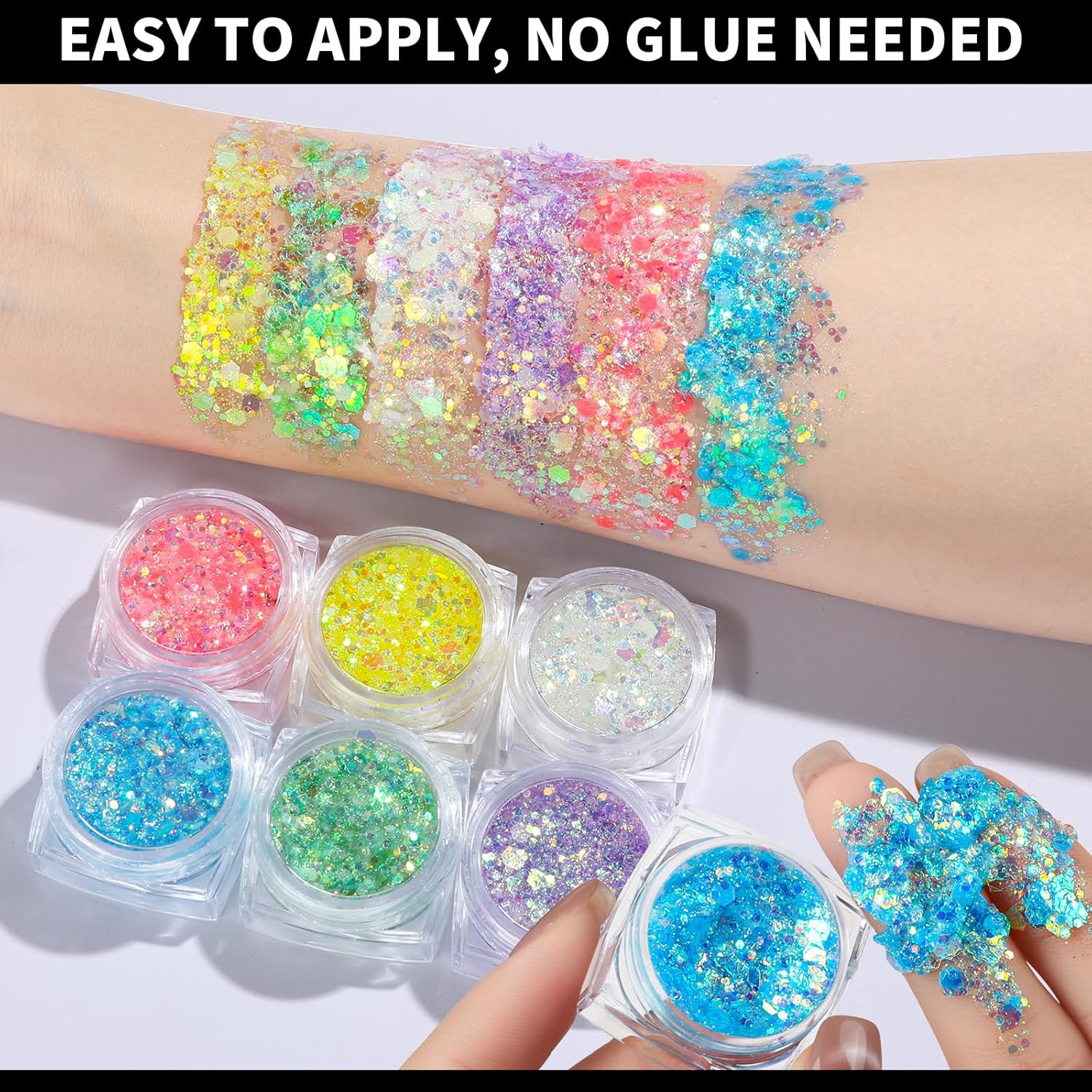 Detalle 2 de Teenitor 6-Color Glow in the Dark Glitter Gel (Face, Body, Hair)