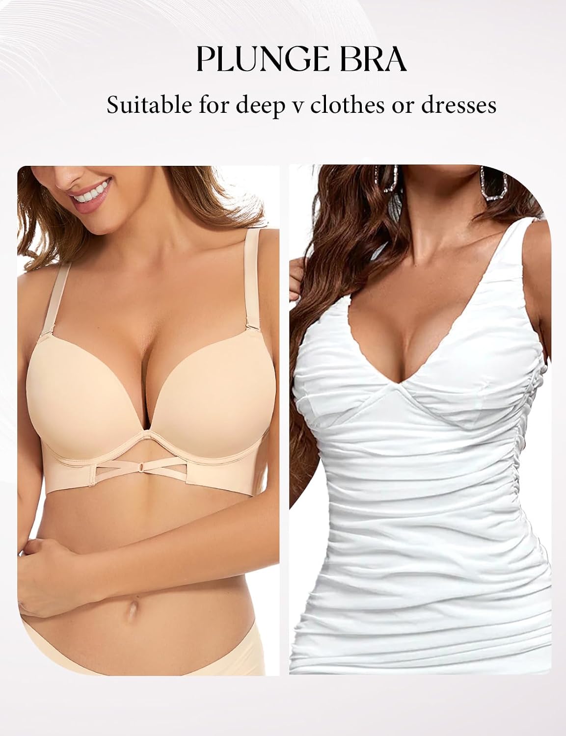 Thumbnail 5 de Upushall Push Up Padded Bra with 2-Cup Lift, Deep V Plunge and Seamless T-Shirt Design