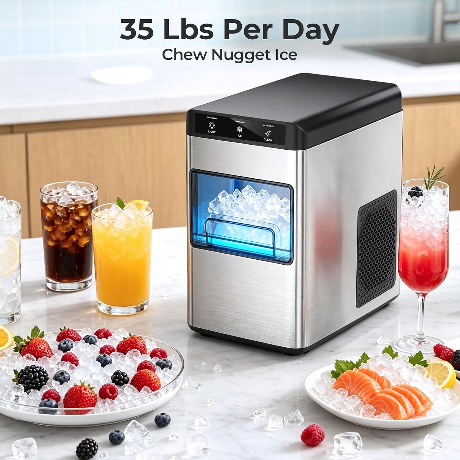 Detalle de Electactic CB24M-C Nugget Ice Maker, Stainless Steel, 35 lb/Day