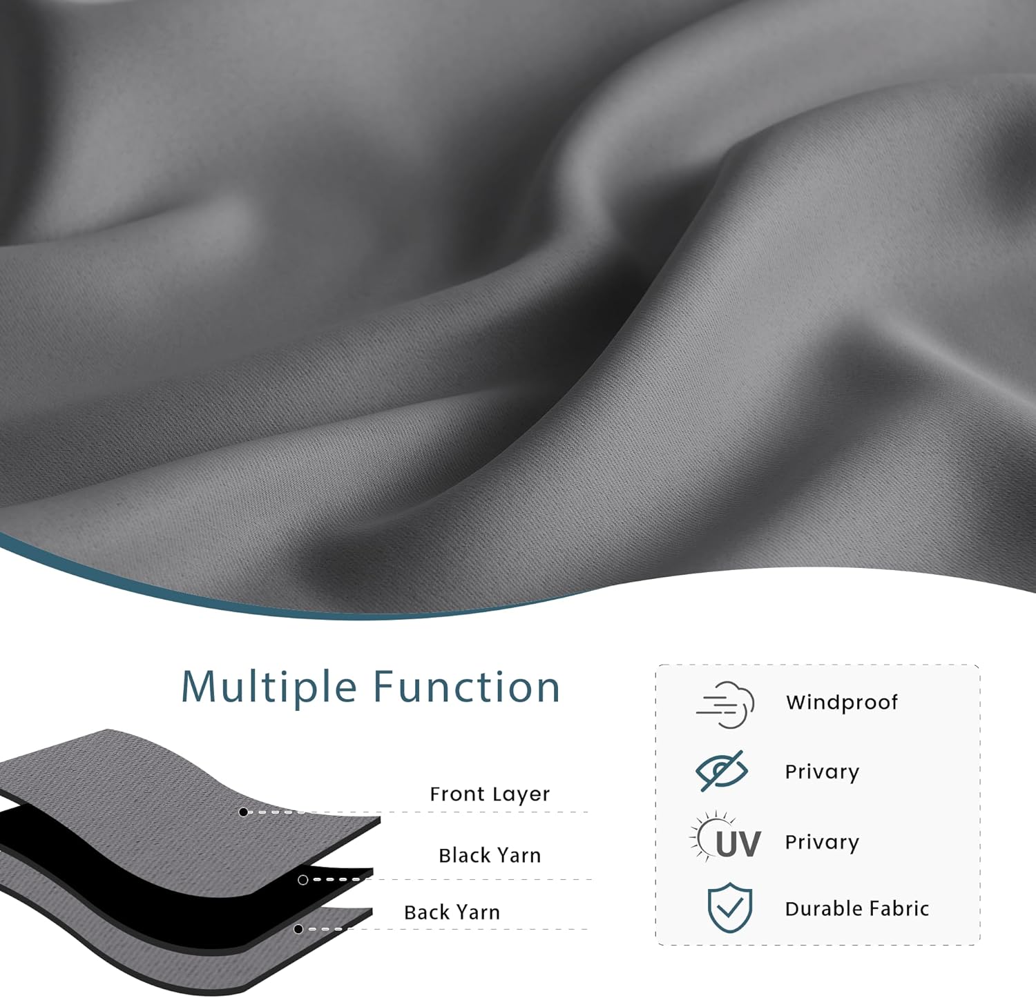 Thumbnail 2 de PONY DANCE Outdoorvorhang Wetterfest 2er Set (H 243 x B 132 cm) Anthrazit-Grau mit Ösen