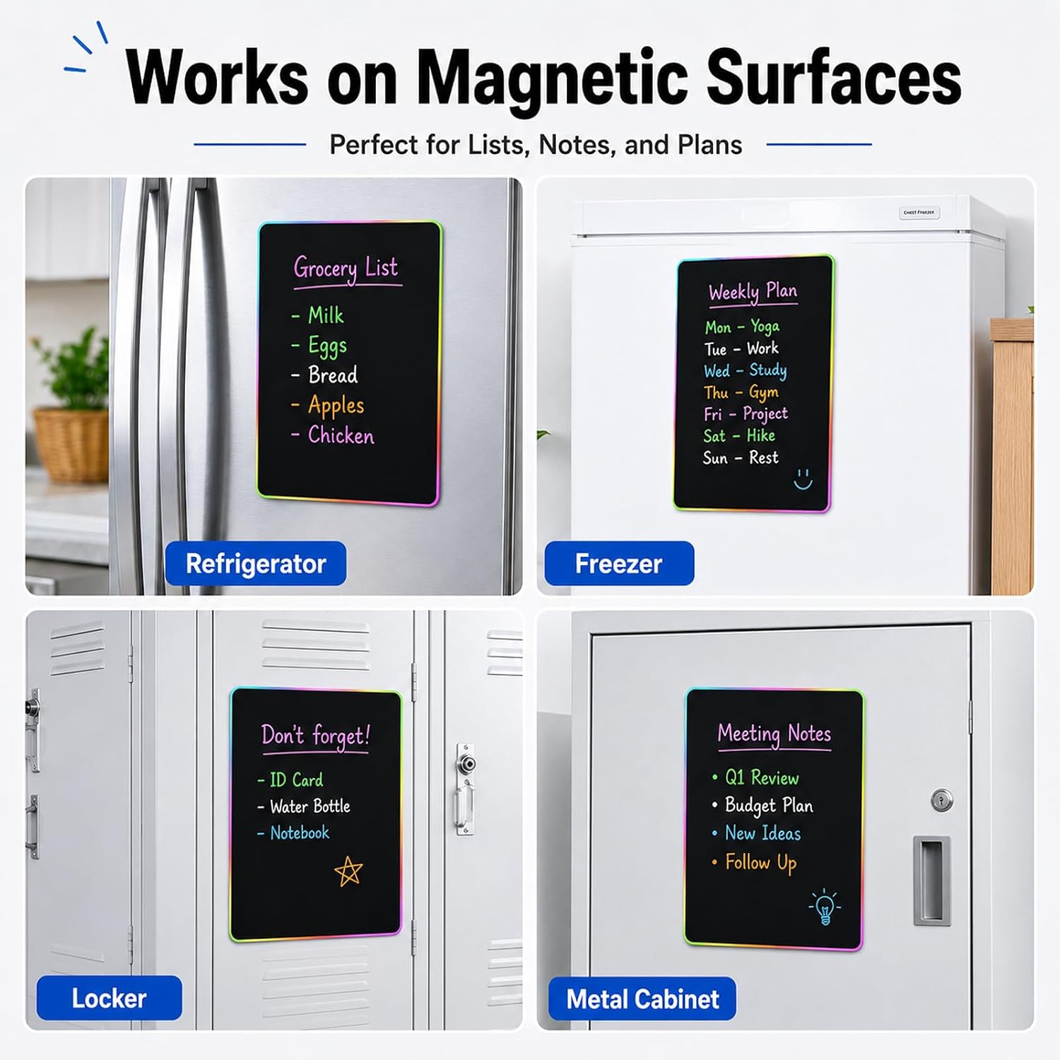 Detalle de HeatPomelo 12 x 8 in Magnetic Dry-Erase Whiteboards, 4-Pack, Black