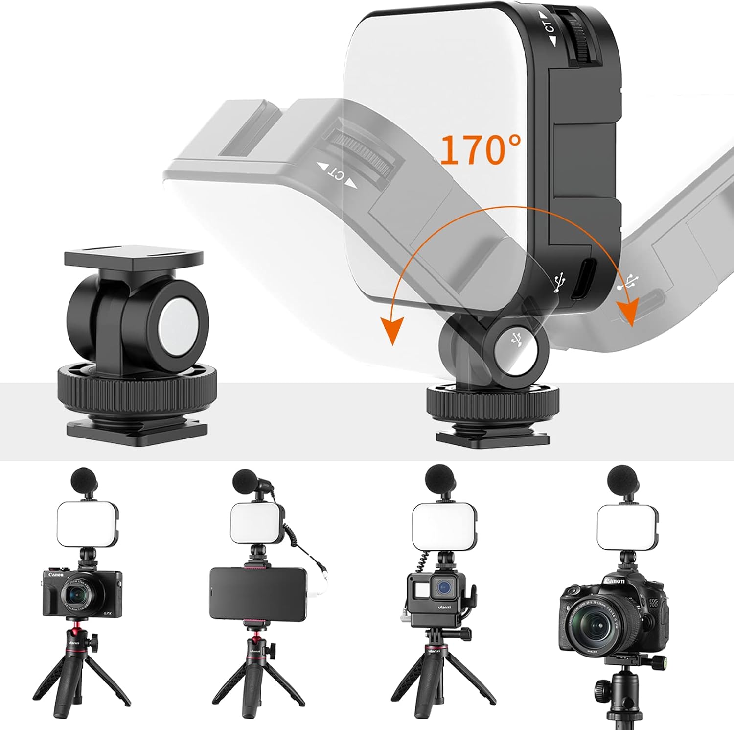 Detalle de ULANZI VL100C LED-Videoleuchte mit 2000-mAh-Akku, CRI95+ und dimmbar (2500K–6500K)