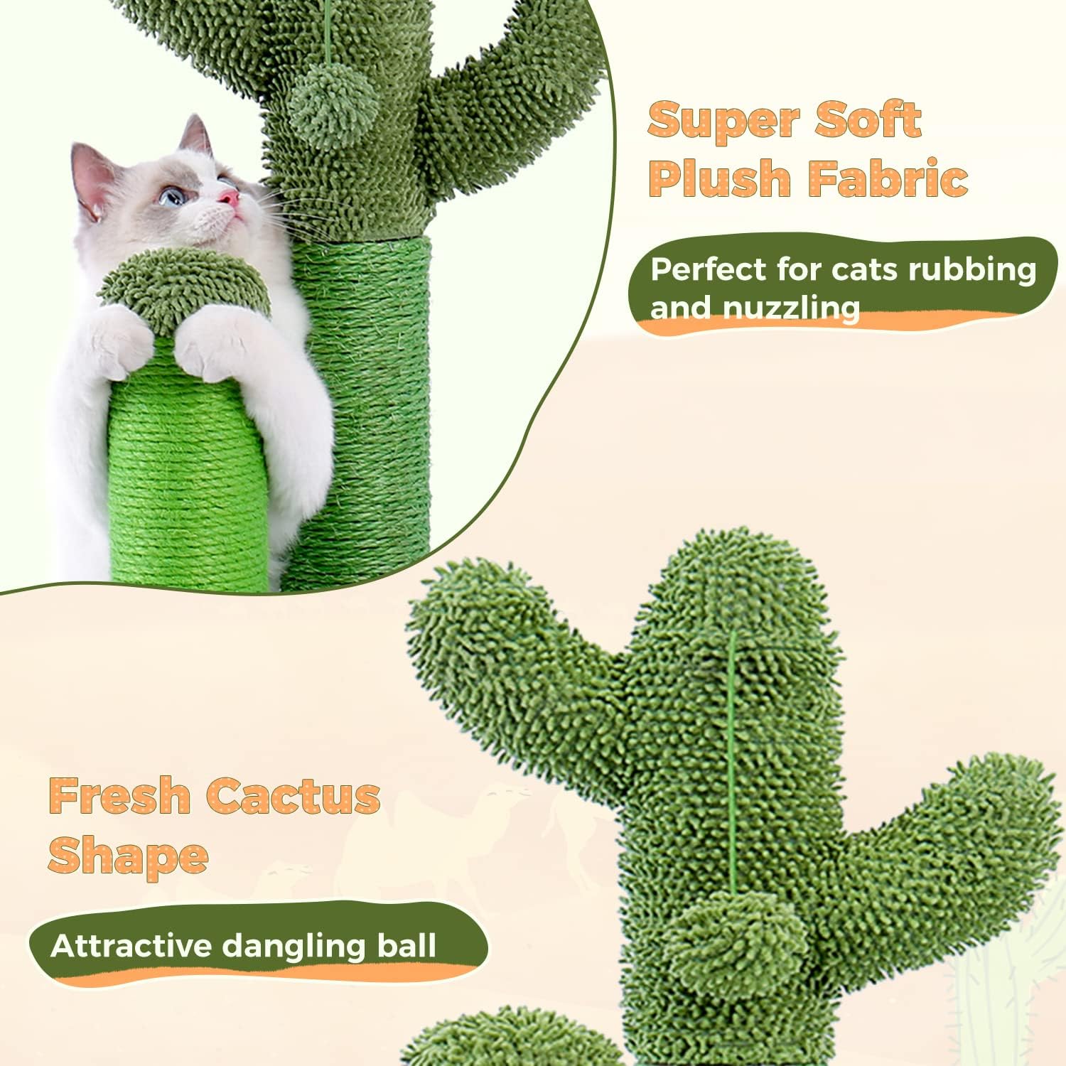 Thumbnail 3 de PAWZ Road Arbre à chat griffoir « Cactus » en sisal – ensemble 3 poteaux (taille L 68,5 cm), marron