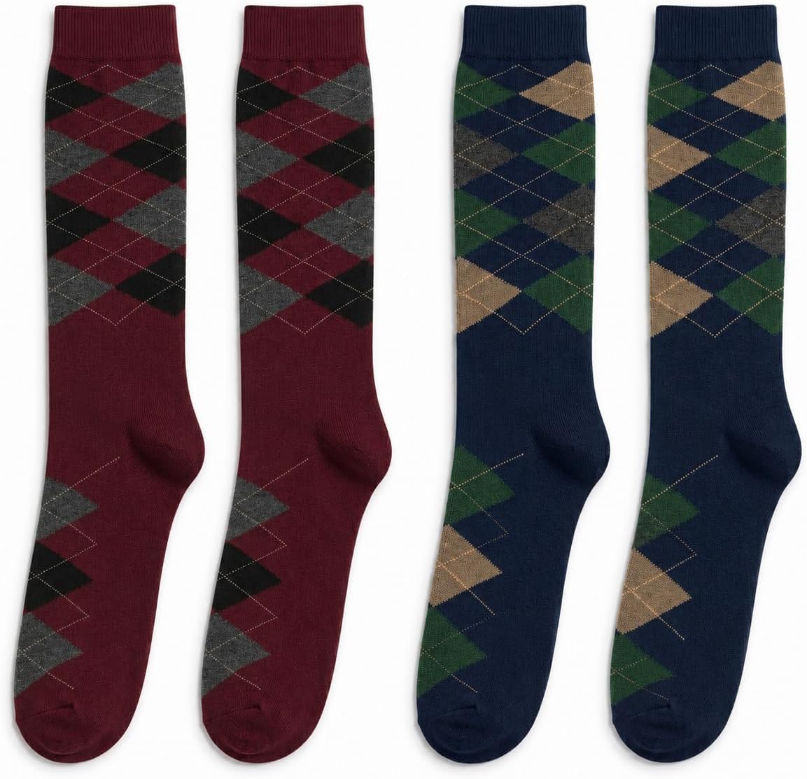 reshmena® Mens Cotton Rich Golfing Socks: Knee-High Argyle Comfort for Golf, Riding and Everyday Wear