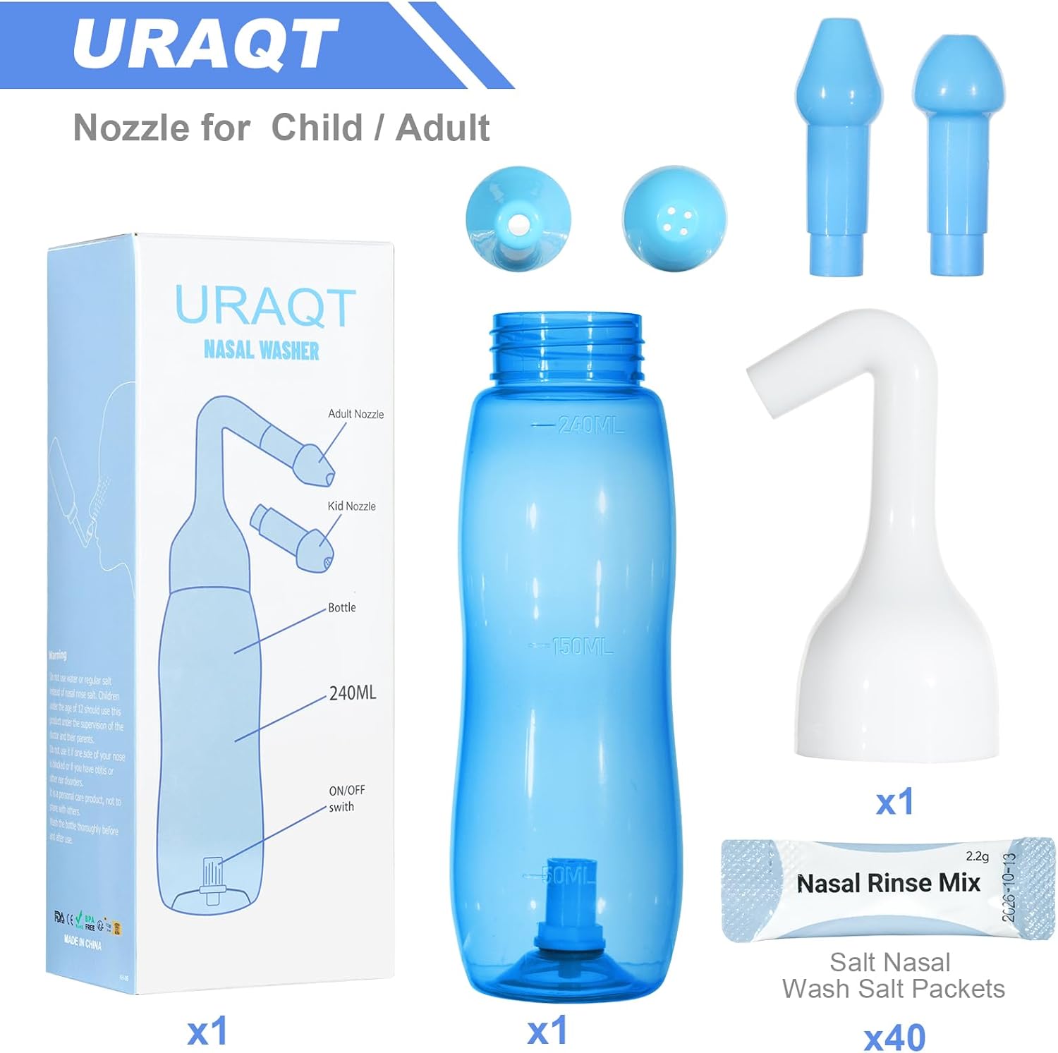 Detalle 2 de URAQT Neti Pot 240ml Lavaggio nasale per tutta la famiglia