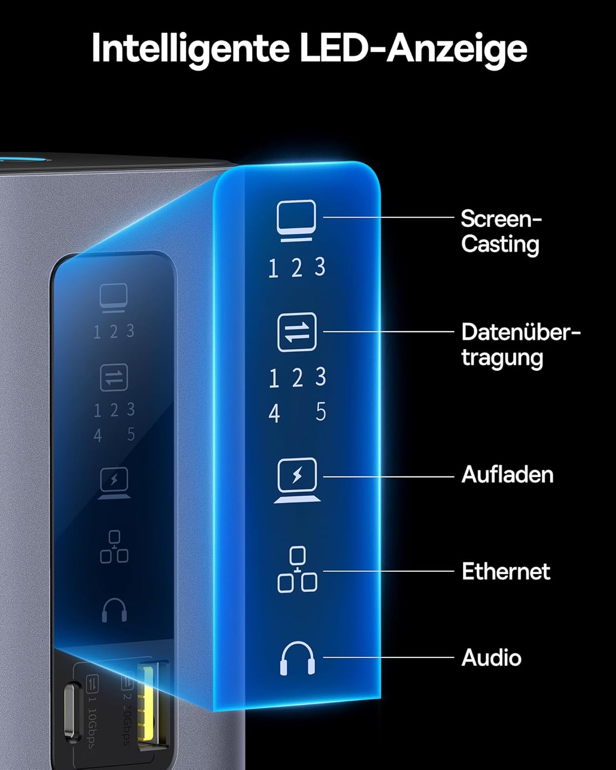 Thumbnail 5 de Baseus Spacemate USB-C Docking Station 11-in-1 für macOS (DisplayLink-Treiber erforderlich) – bis zu 3× 4K HDMI, 100W PD, Gigabit-Ethernet