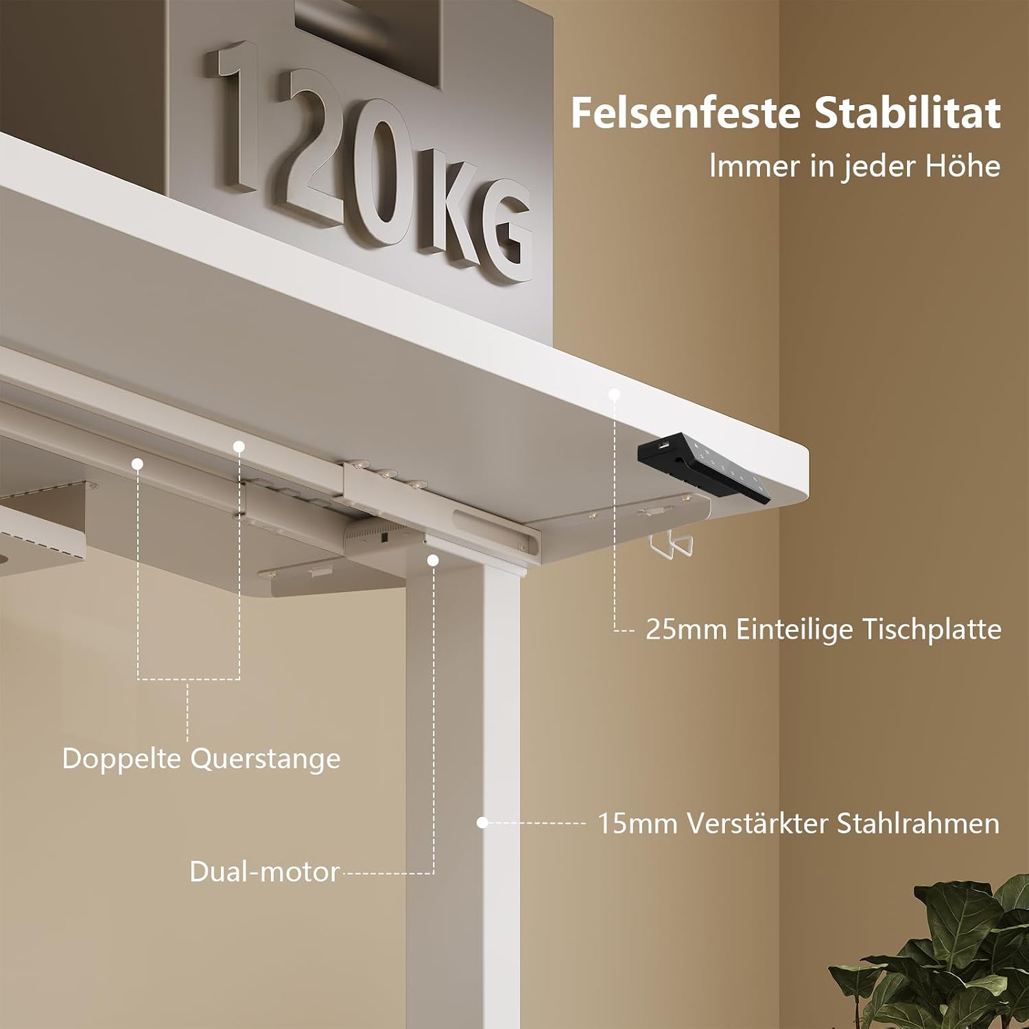 Thumbnail 3 de TRIUMPHKEY Höhenverstellbarer Schreibtisch 180x80 cm – Dualmotor, Touchpanel und Kabelmanagement, Weiß