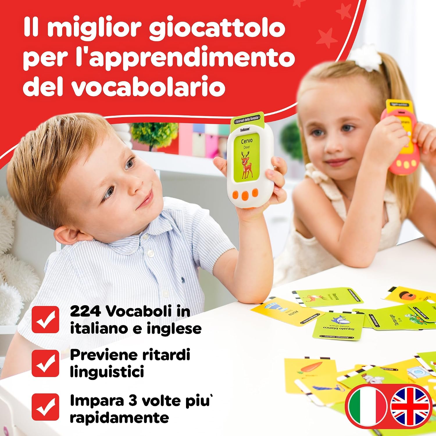 Detalle 2 de Carte Parlanti Montessori Italiano–Inglese di LUDAZON: 224 vocaboli e 18 temi educativi per 2–6 anni