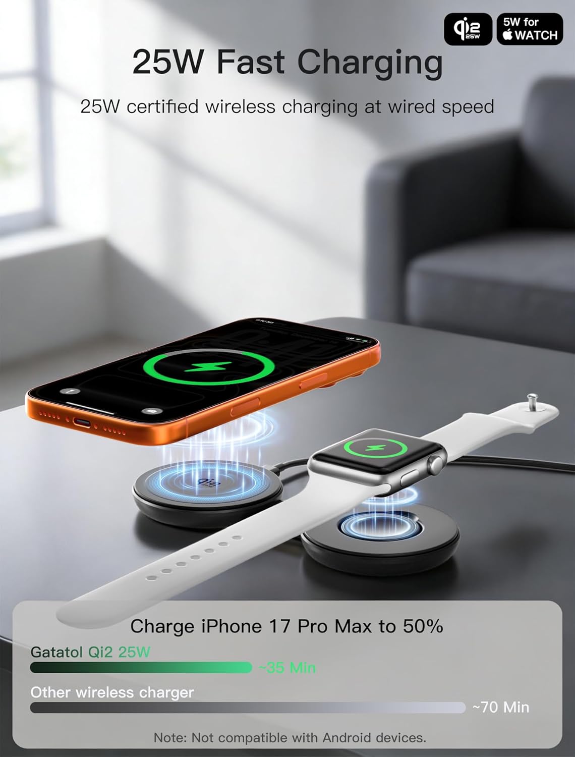 Thumbnail 3 de Station de charge magnétique sans fil 2-en-1 Qi2 25 W (pliable) compatible Mag-Safe et Apple Watch / AirPods