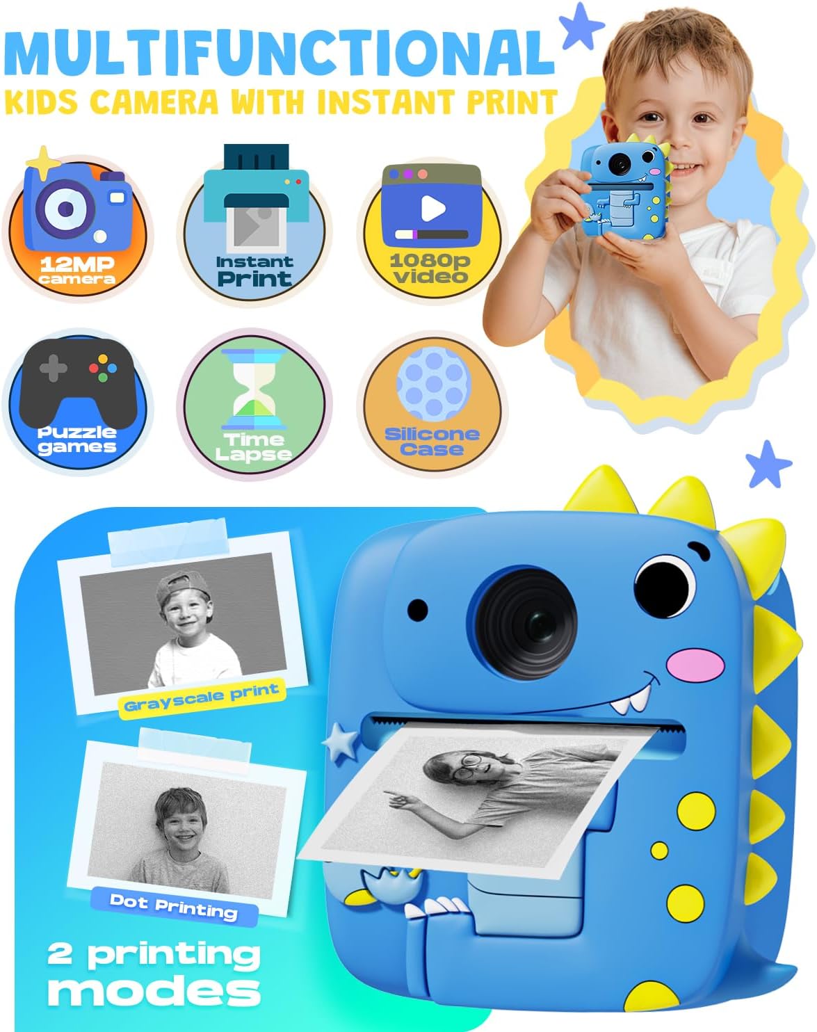 Detalle 2 de Kids Camera Instant Print 1080P for Ages 3–9