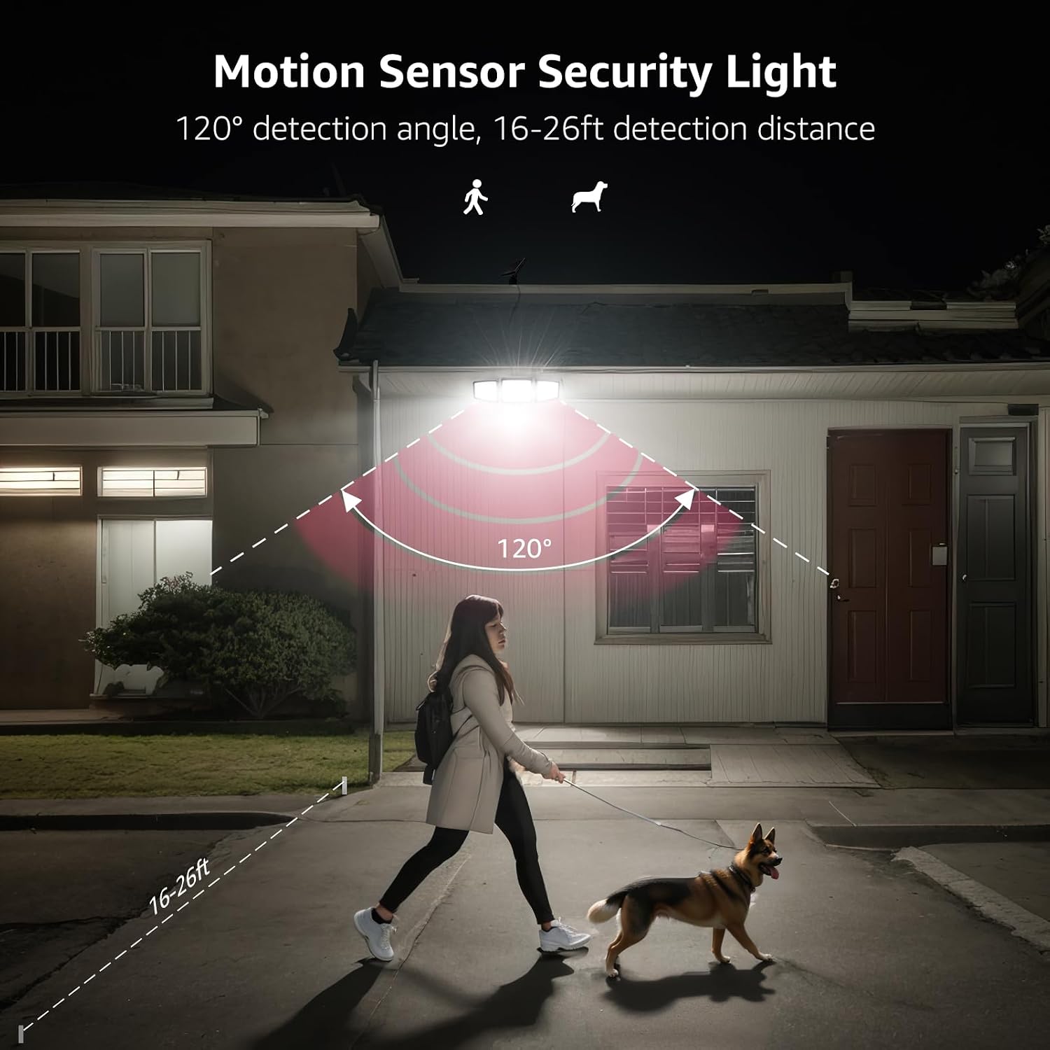 Detalle 2 de Lepro WL5000 Solar Motion Sensor Light, 3 Adjustable Heads, 6500K