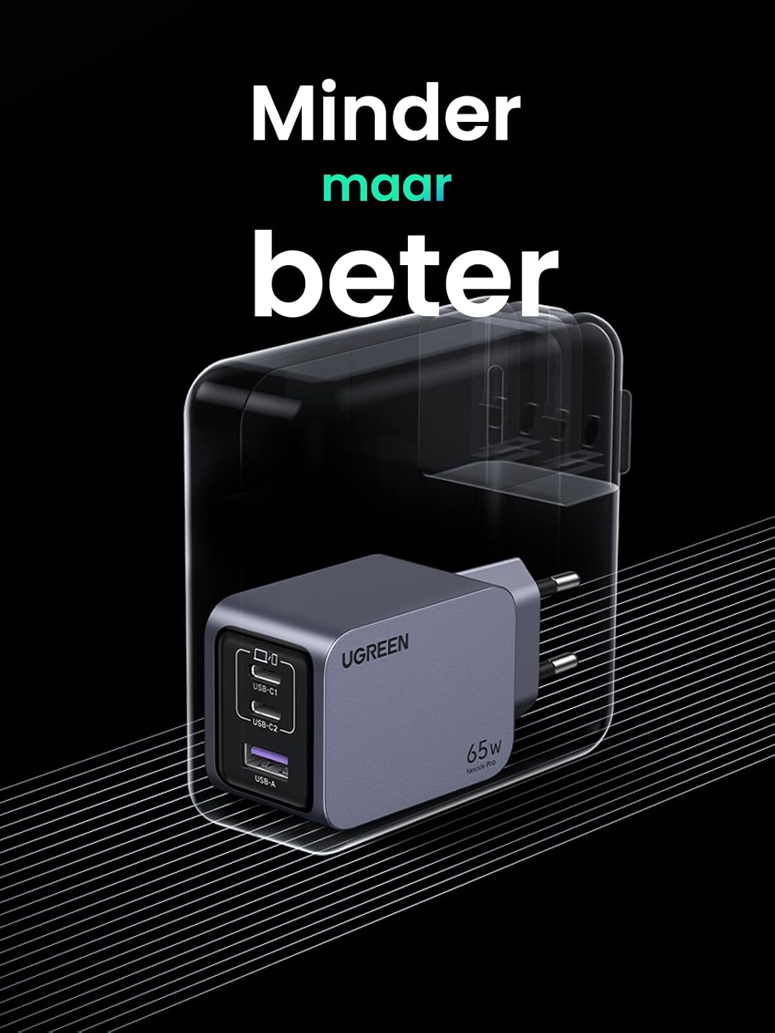 Thumbnail 6 de UGREEN Nexode Pro 65W USB-C-oplader met 3 poorten, GaN en PPS