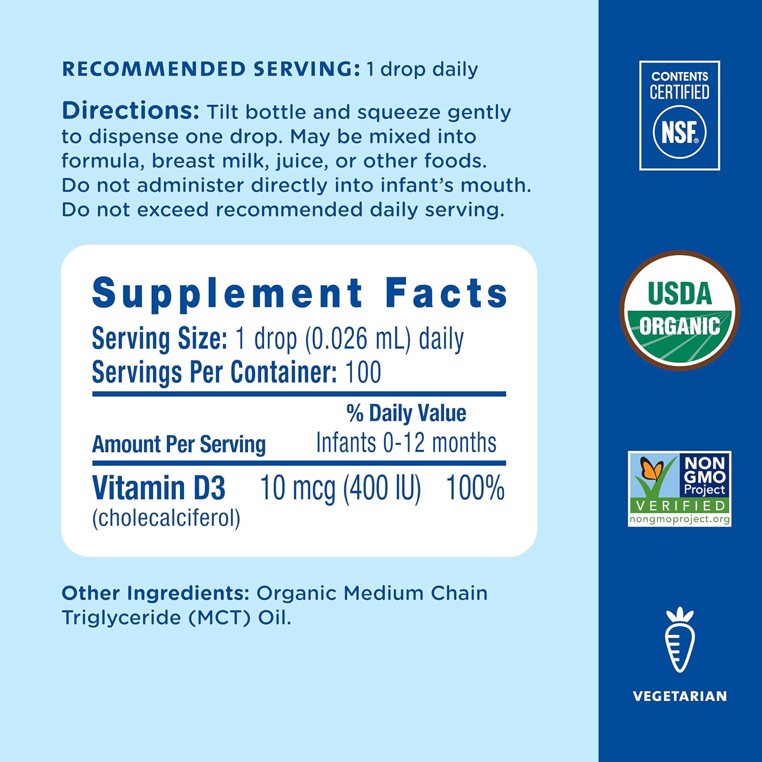 Detalle de Mommy's Bliss Organic Vitamin D Drops for Babies (0.11 Fl Oz, 400 IU per drop)
