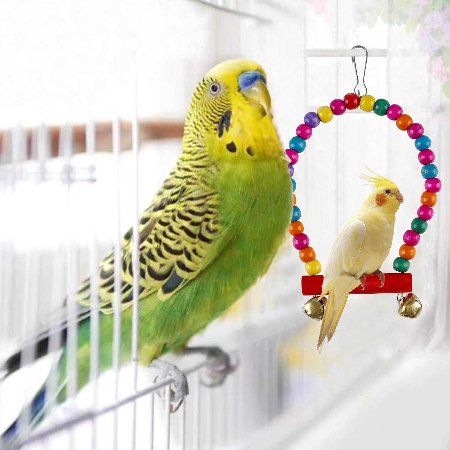 Detalle 2 de 5PCS Bird Toys for Parakeet Cage – Swing, Rope Perch, Ladder & Bell Set