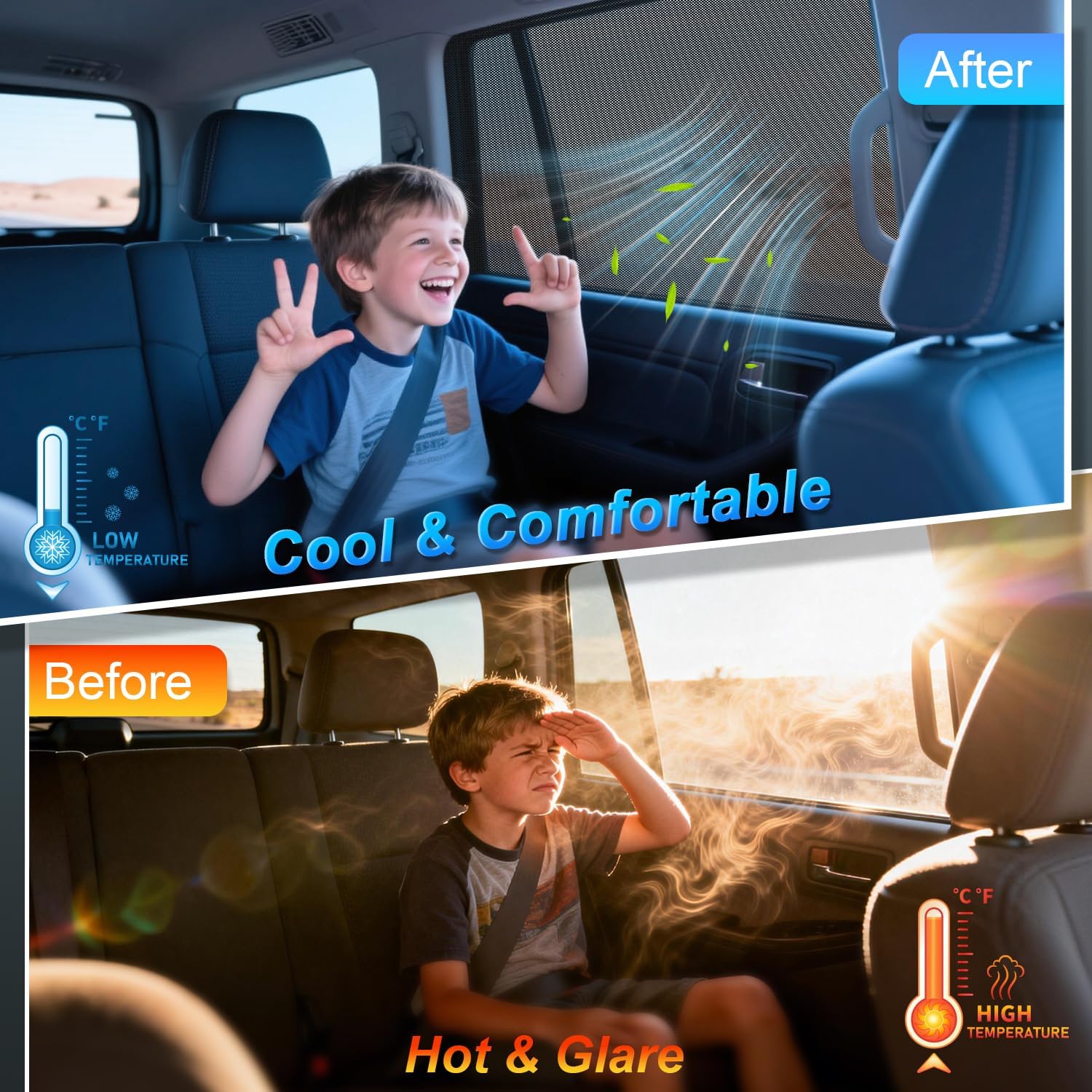 Thumbnail 1 de PEYOU Car Window Shades for Baby – 2 Pack (44.9" x 25.6"), Stretchable, Breathable UV Protection for Rear Windows